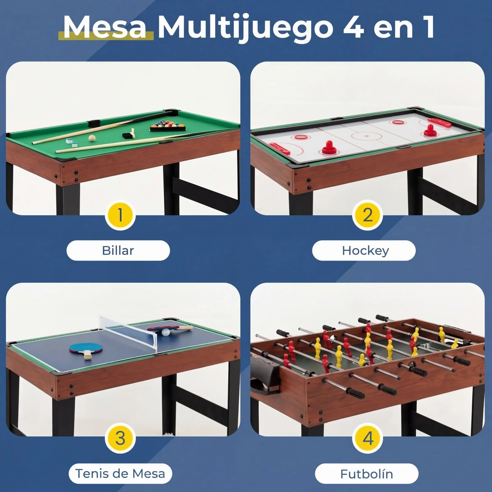 COSTWAY Futbolin, Billar, Hockey, Mesa de Tenis, 4 en 1 Mesa de Multijuegos con Patas y Accesorios, Futbolines para Niños y Adultos para Sala de Juegos, Bares, 125 x 97 x 83 cm
