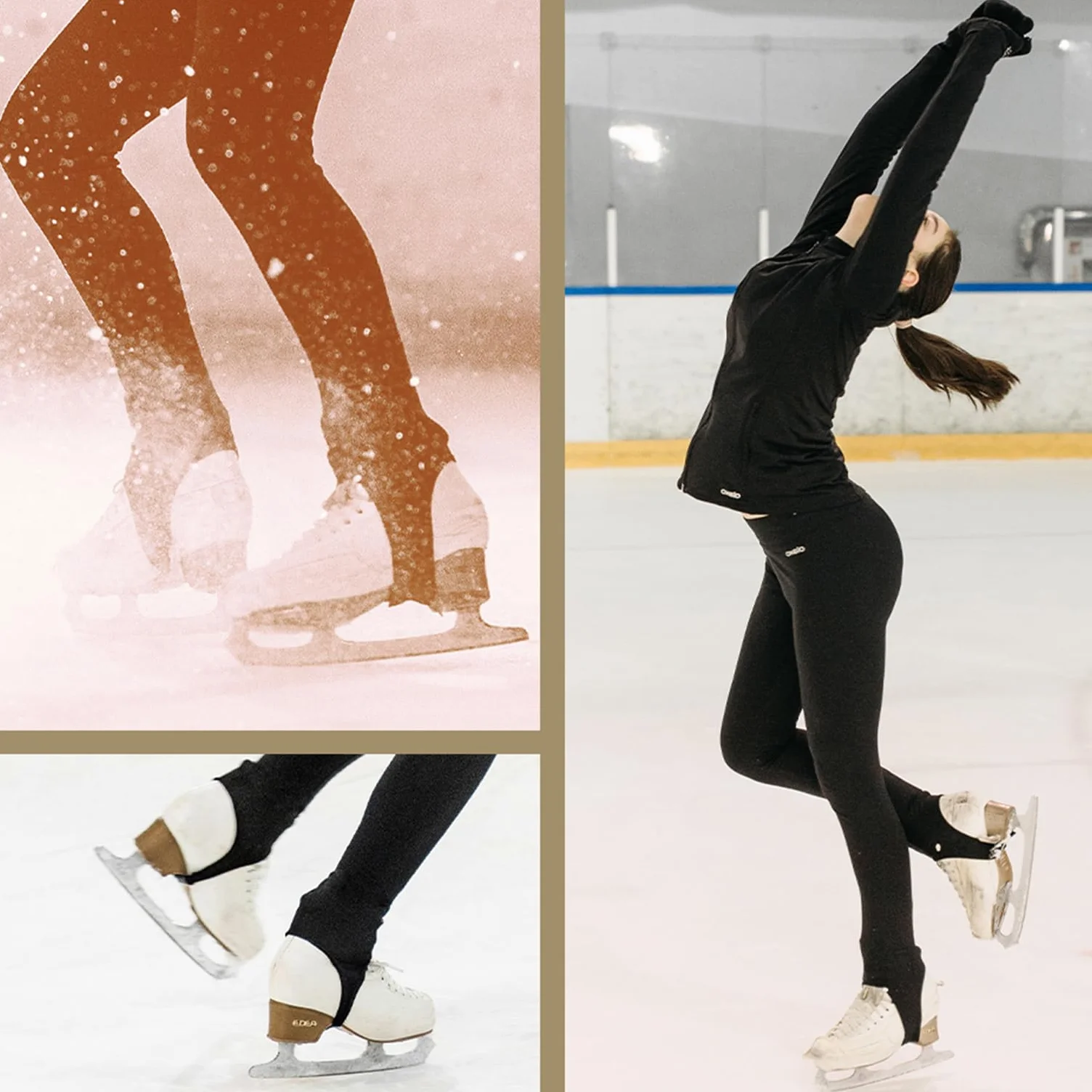 CALZITALY Medias con Estribo Mujer 70 Den Patinaje Artístico Professional Skating Natural Negro Caramelo