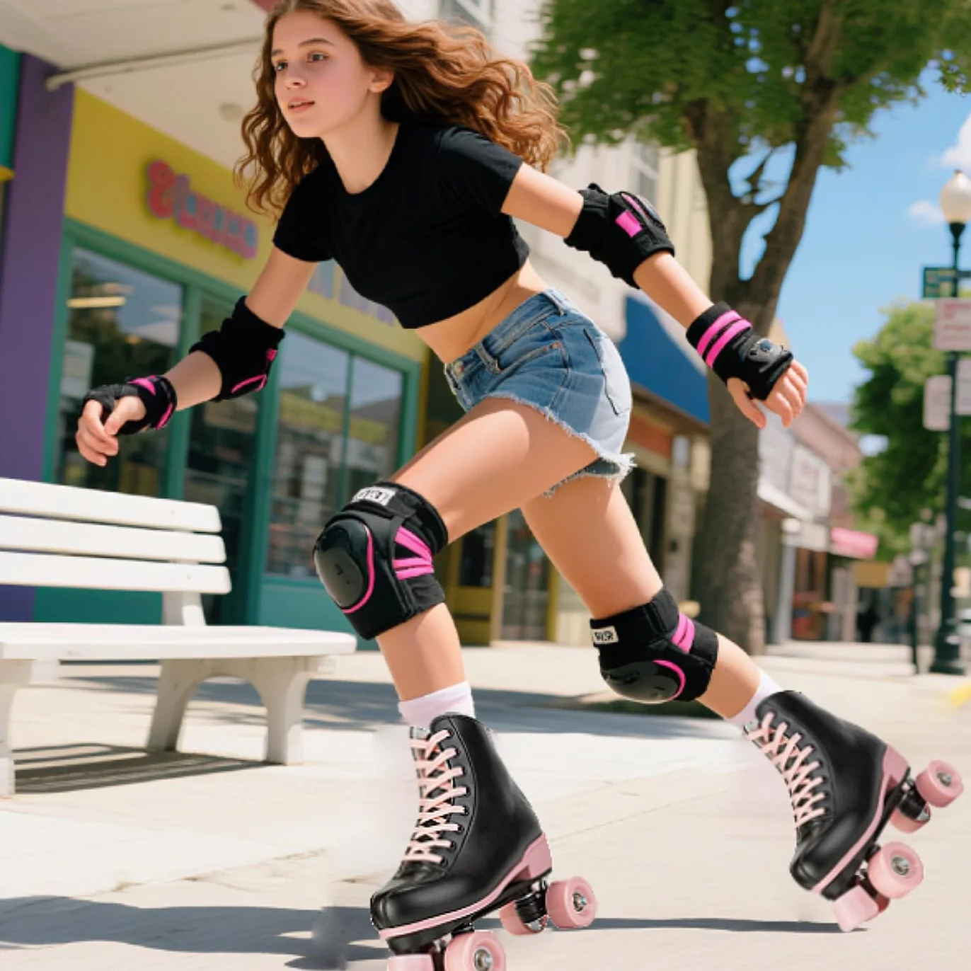 XUDREZ Roller Skates Women Girls Light Up Double Row Pink for Youth Adult Beginner