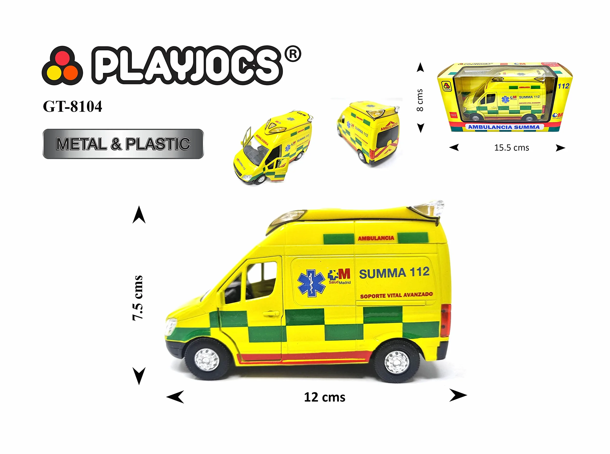 PLAYJOCS GT-8104 Ambulancia Summa Coche metálico Juguete para niños y coleccionistas.