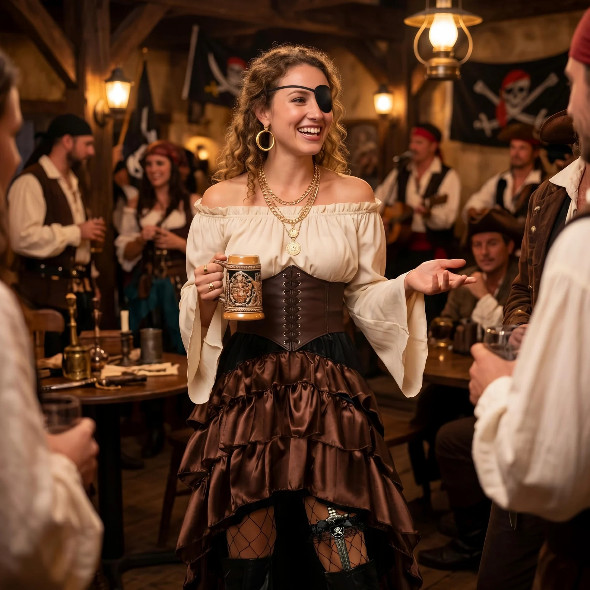 CICOCI Disfraz de pirata para mujer, corsé renacentista, falda steampunk, accesorios de pirata, disfraz completo de Halloween