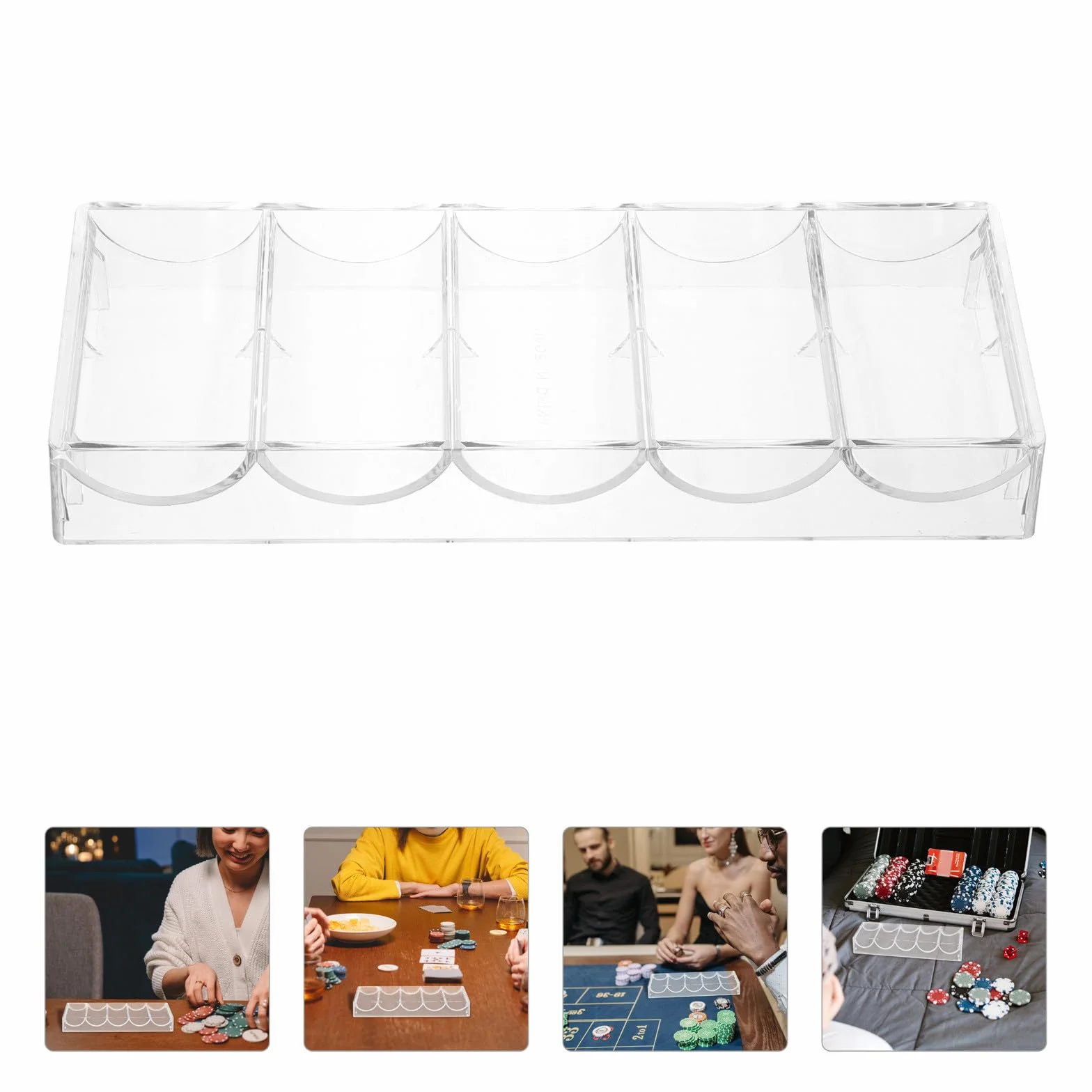 Gatuida Caja Transparente de Acrílico Resistente 5 Compartimentos para Almacenamiento de Fichas de Póquer, Diseño Portátil y Gran Capacidad para Texas Poker