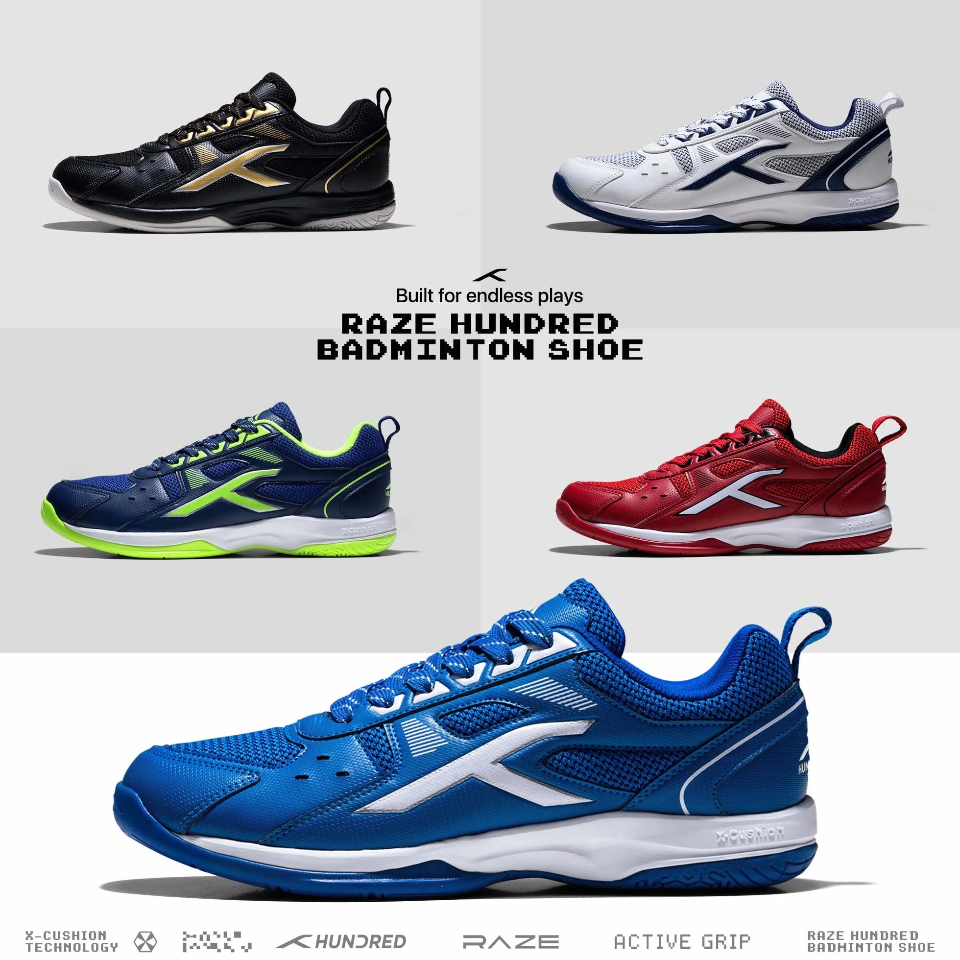 Hundred Raze Non-Marking Badminton Shoes Men Polyester Rubber Indoor Tennis Squash Padel