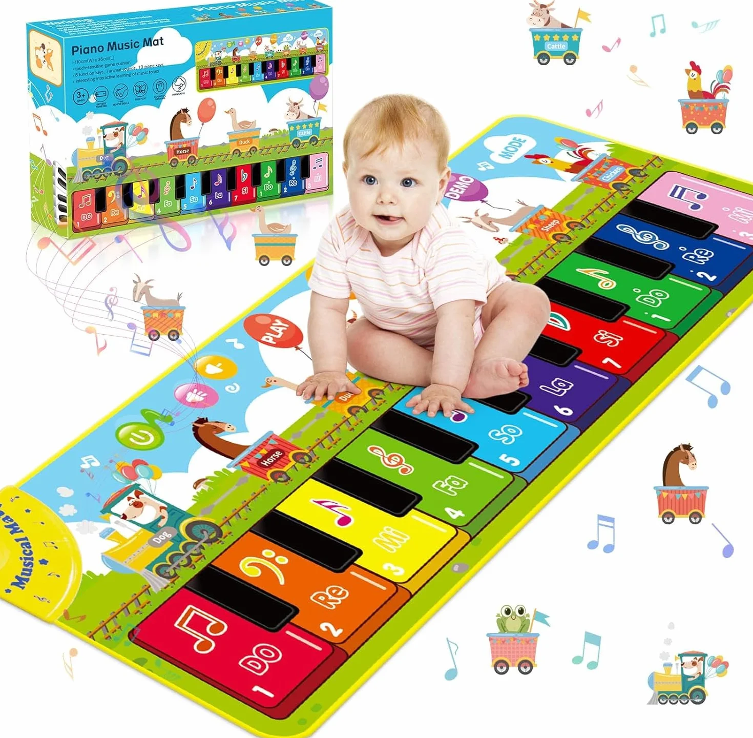 Alfombra Musical,Alfombra de Piano con 7 Animales y 10 Melodías,Juguetes para Bebés 1 2 3 Año,Alfombra de Baile para Niños,Plegable,Regalos Cumpleaños Navidad para Niños Niñas