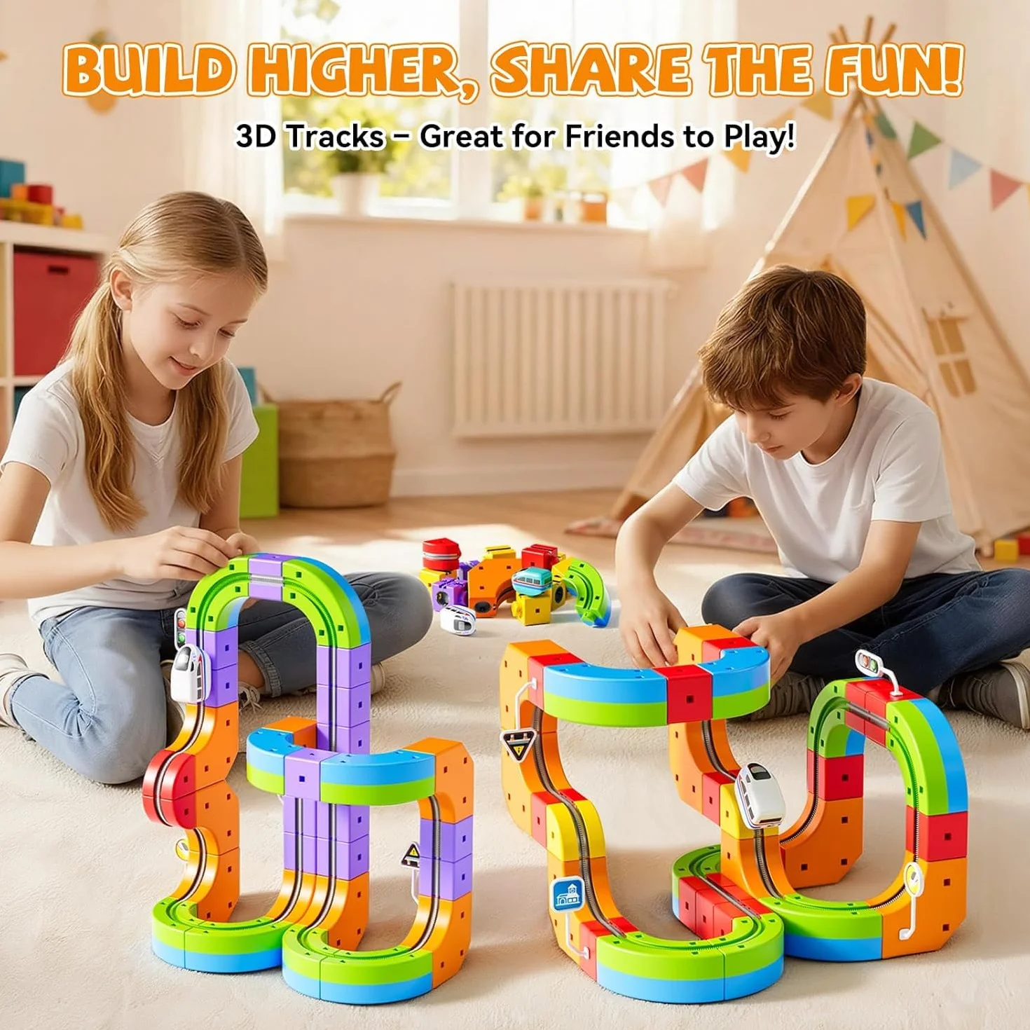 Umikk Clickrail Electric Train Set Flexible Race Track, Magic Rail Block, Magic Rail Block with Gravity Defying 3D, Flexible Race Car Magnetic Track Set, for Kids (Style 1 (88 Stück))