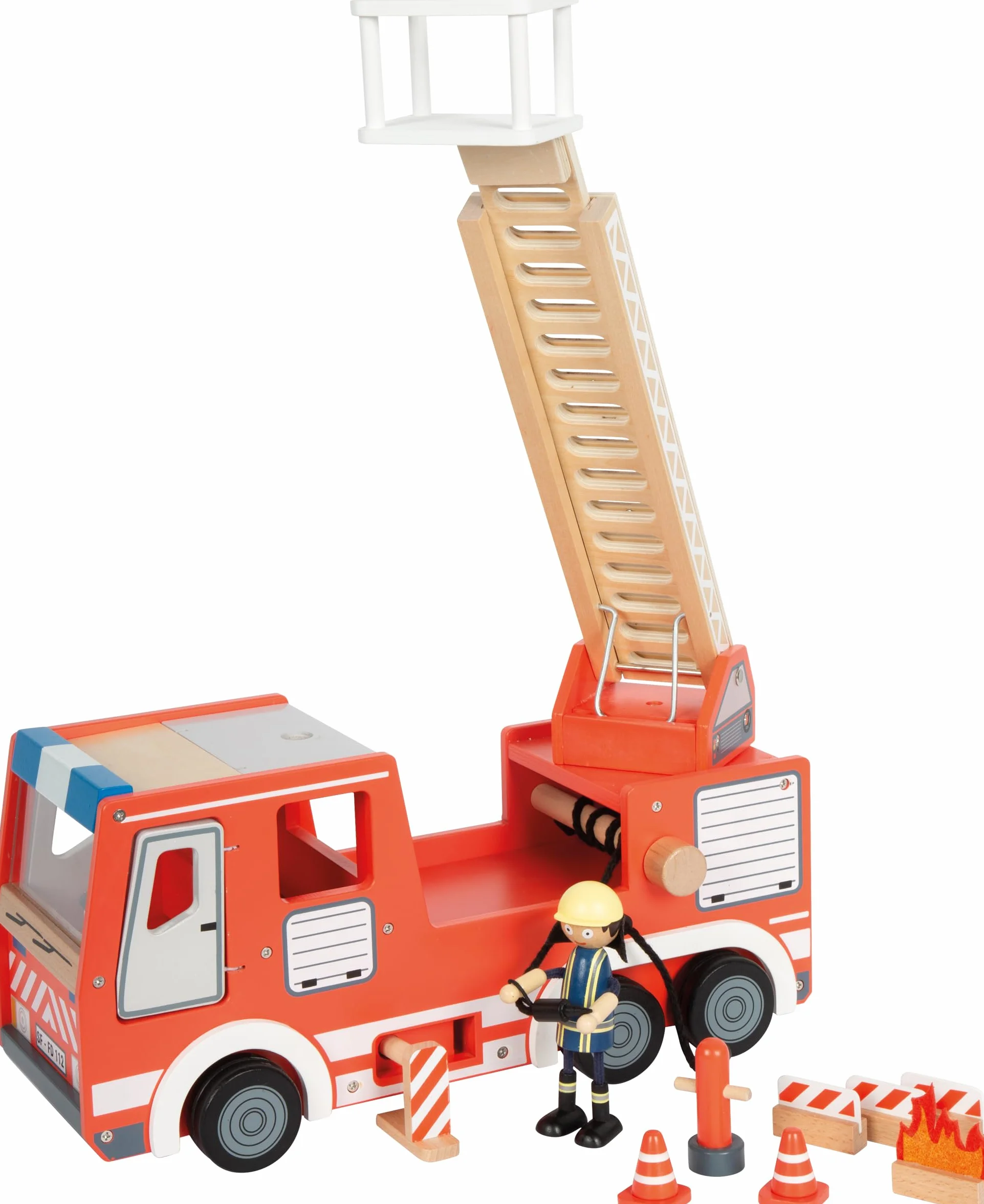 small foot Coche de Bomberos, Madera, con Escalera giratoria, Manguera, Acc. Juego Bomberos, a Partir 3 años, 12657