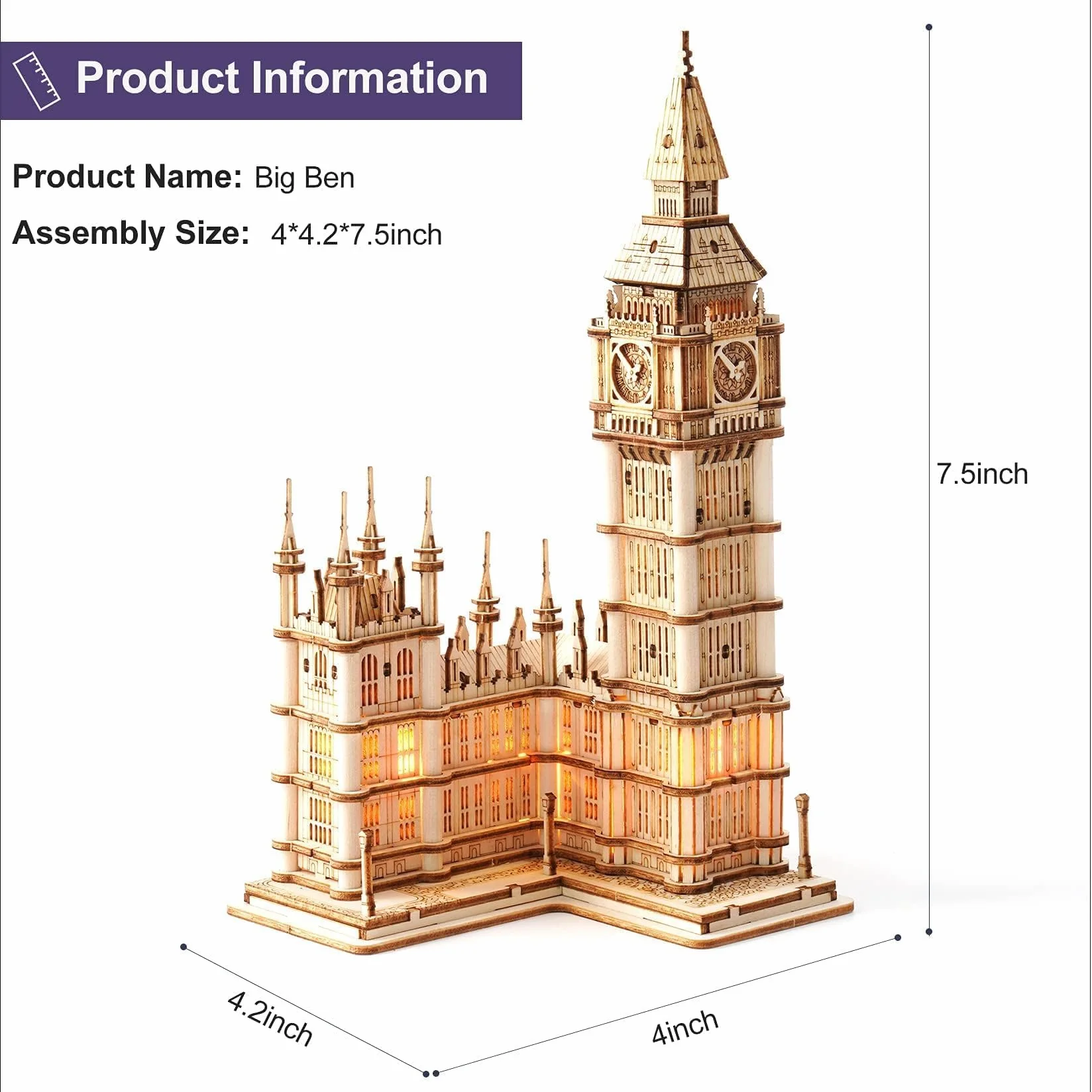 RoWood Puzzle 3D Madera Gran Ben, Maquetas para Construir Adultos y Niños, Edificios