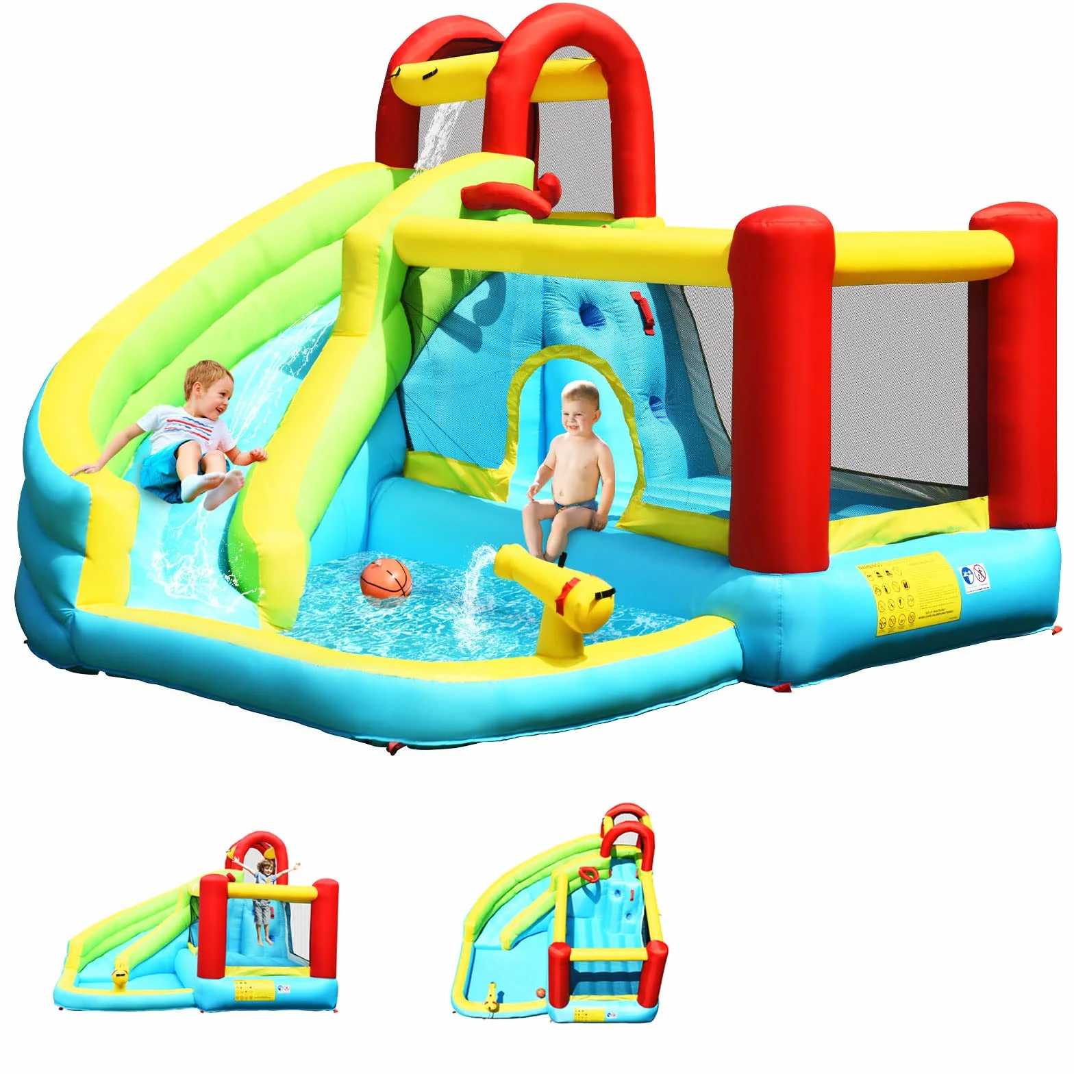 GOPLUS Castillo Hinchable para Niños, Hinchable Grande con Piscina, y Tobogán para Fiesta del Agua de Verano, Adecuado de 3 a 10 Años, ‎‎325 x 310 x 225 cm