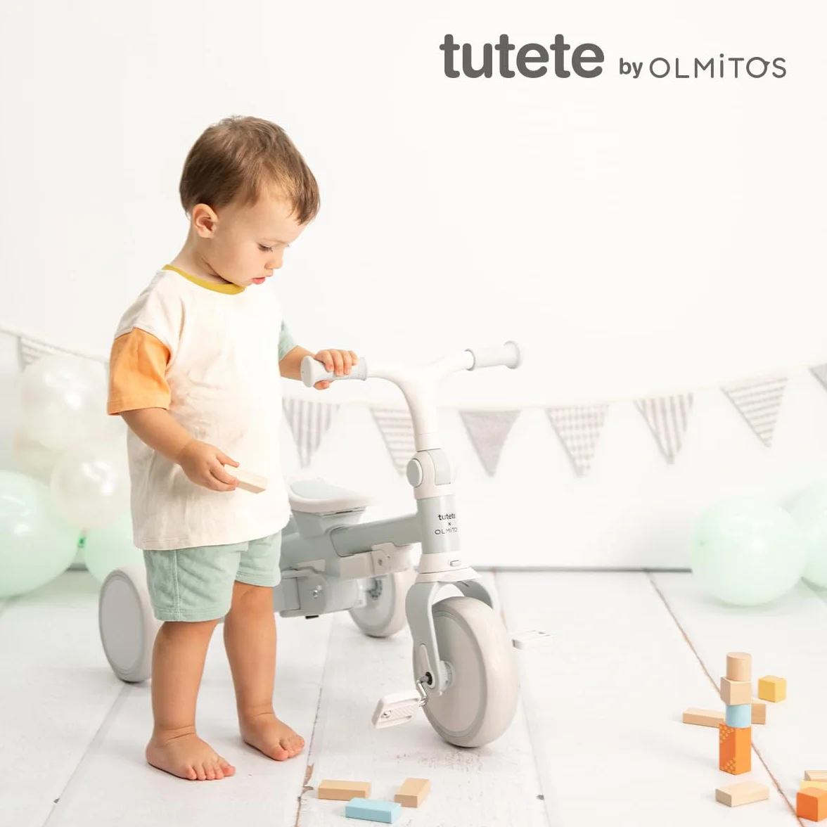 Triciclo Evolutivo 5 en 1 Olmitos by Tutete para Bebés y Niños 12 Meses a 6 Años | Convertible en Bicicleta con o sin Pedales | Mango de Empuje, Cinturón 5 Puntos, Capota y Plegado Compacto