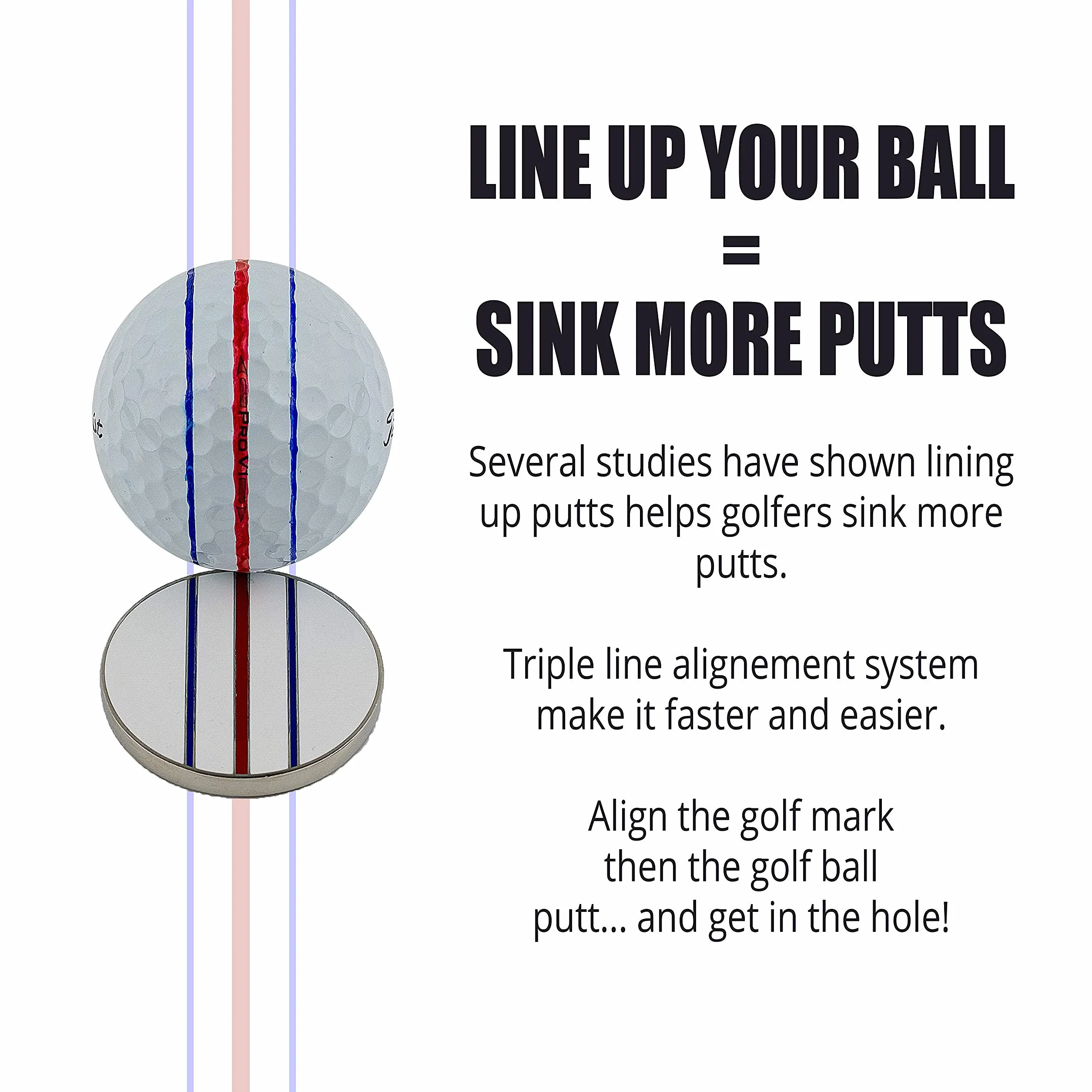 Bola de Golf Marcador de Triple línea + Marcadores Permanentes