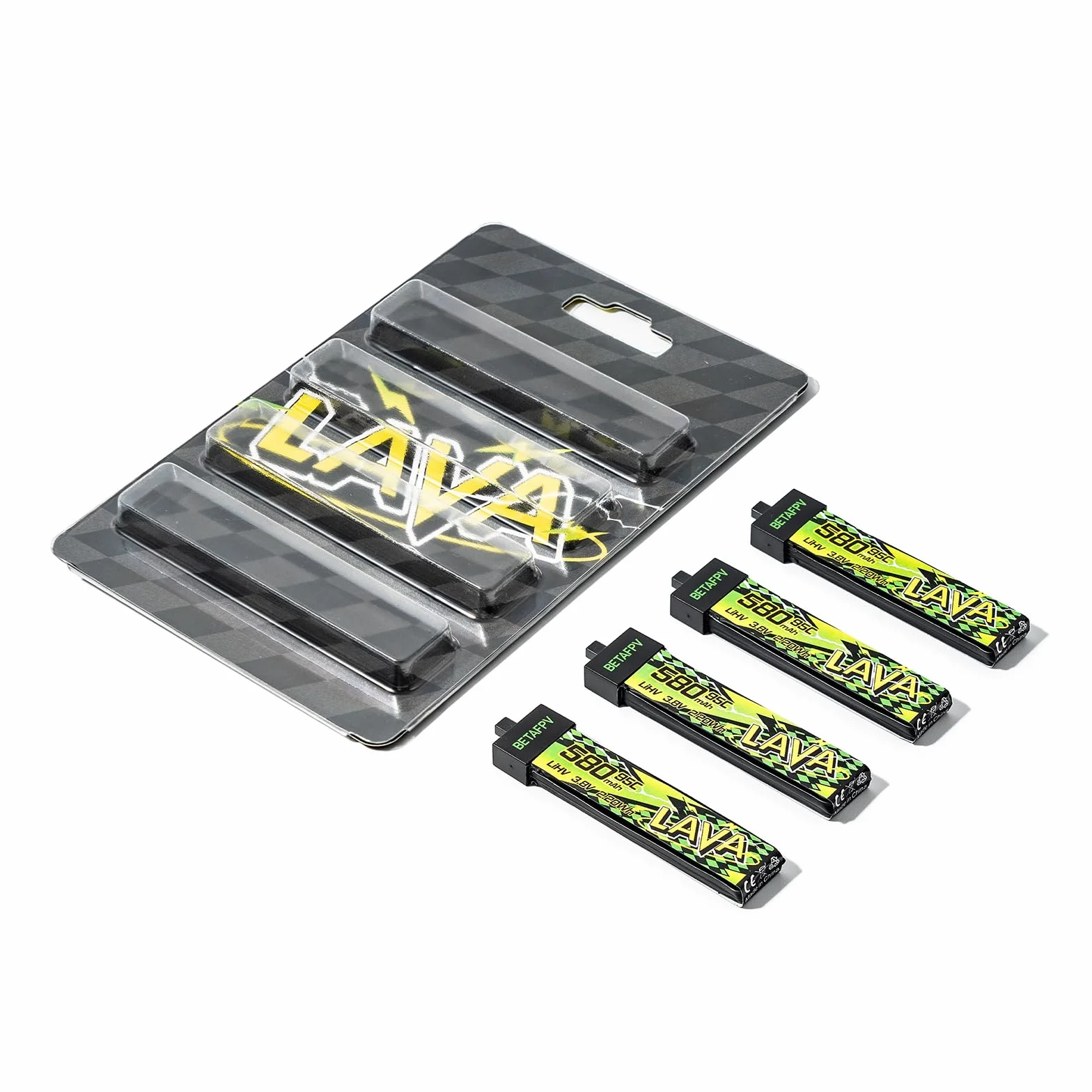BETAFPV 4pcs Lava II 1S 580mAh Battery 3.8V 95C LiHV Battery with BT2.0 Connector Compatible with 1-2S Tiny Whoop Drone Quadcopter Like Air75, Meteor75 Pro, Cetus Pro, Cetus X Brushless Drones