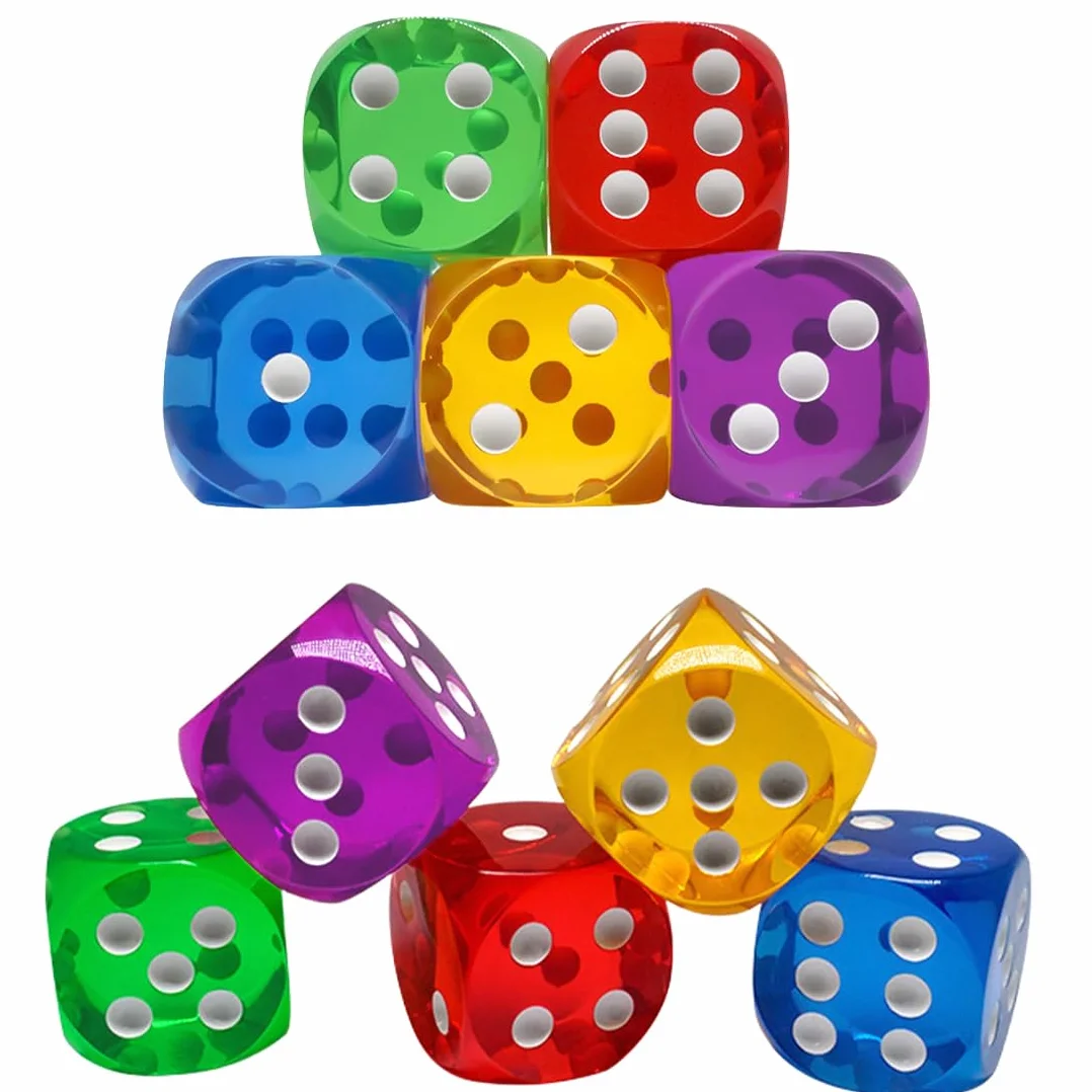 Juego de 10 cubos de colores, 6 lados, transparentes, 16 mm, dados estándar, multicolor, para Juegos de Dados, Juegos de Mesa, Enseñanza de Matemática, Regalos