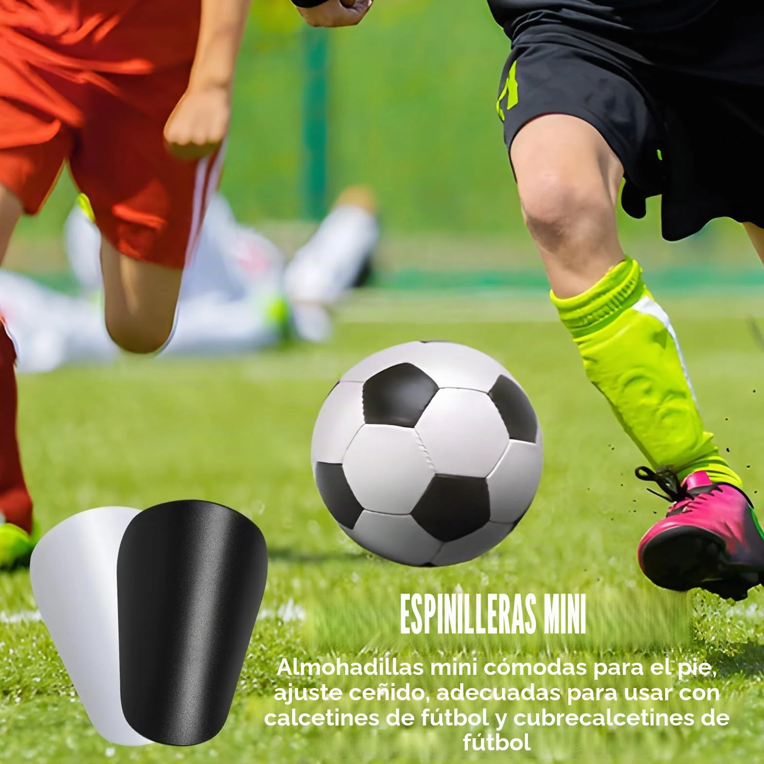 Mini Espinilleras de Fútbol para Niños y Adultos, Ligeras, Blanco y Negro, 4 Piezas