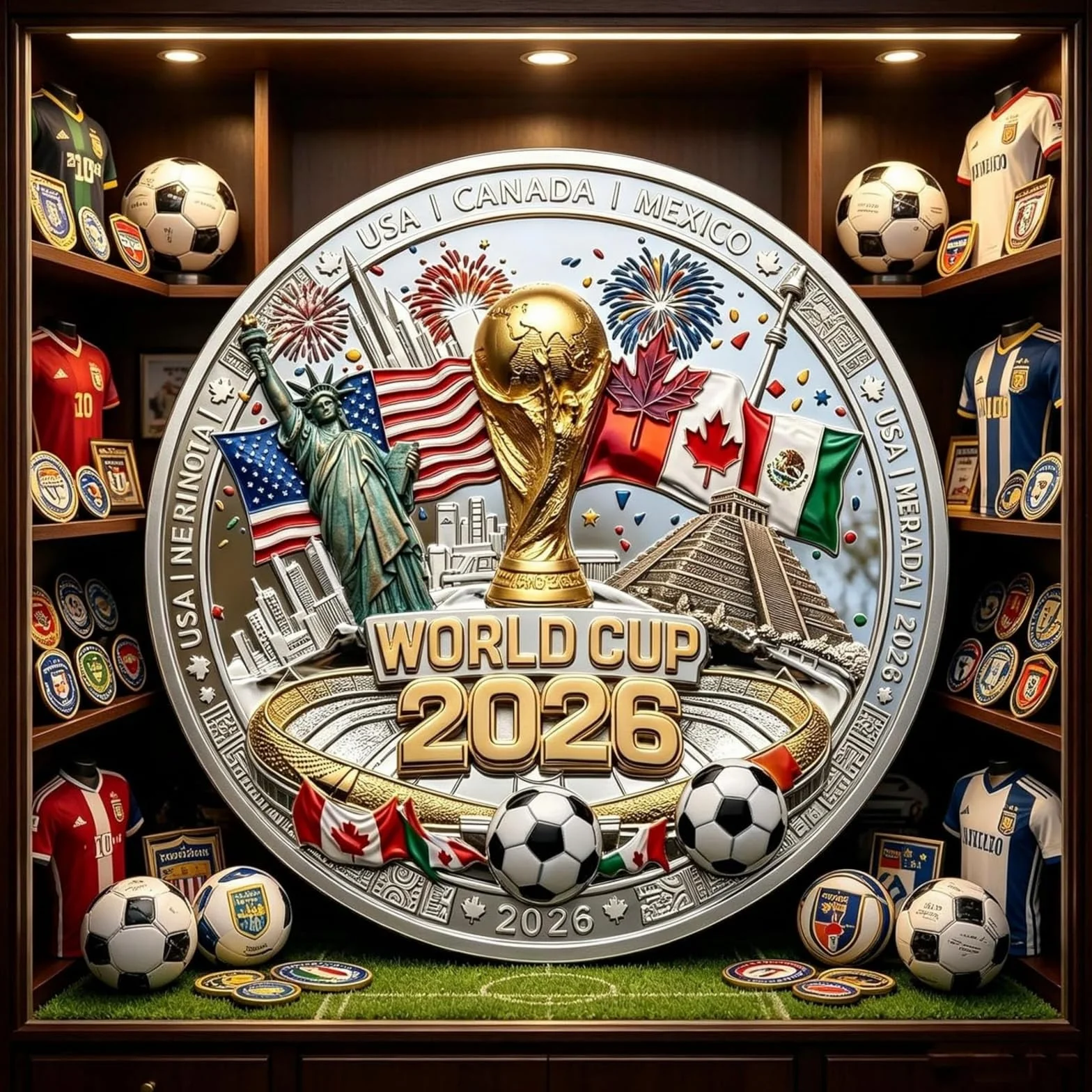 Moneda Conmemorativa del Mundial 2026, Moneda de Metal de Doble Cara, Ideal para Exhibir, como Accesorio de Escritorio o como Regalo de Recuerdo, para Aficionados y Coleccionistas de Fútbol (1 pc)