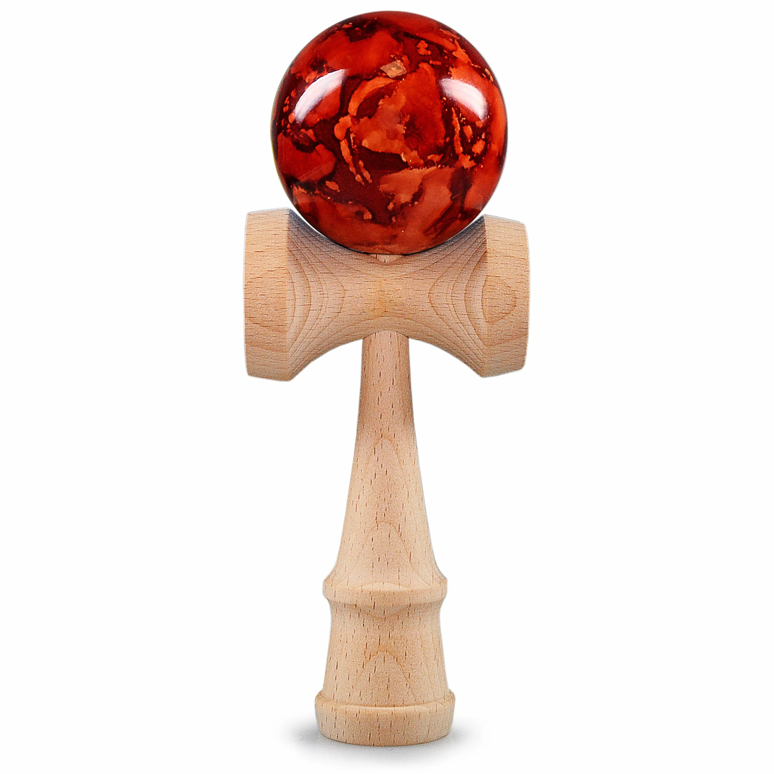 Ganzoo kendama japonés tradicional en haya, modelo Red Flash, bola roja con cuerda, copas de captura grande y pequeña, base y punta para spike, para practicar trucos, coordinación, equilibrio, 1 pieza