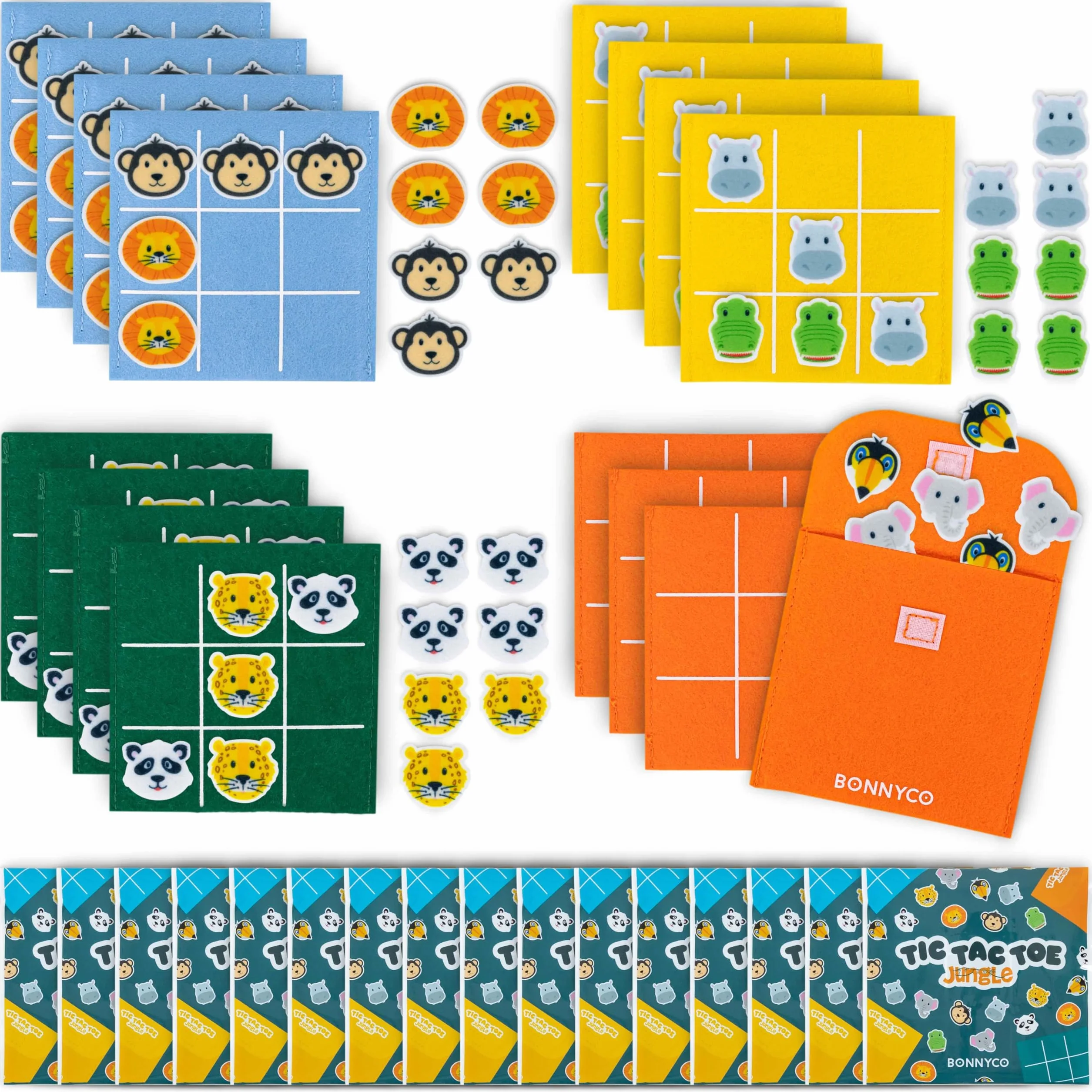 BONNYCO Tres en Raya Niños Animales, Pack 16 Regalos Cumpleaños Colegio, Mini Juegos 3 en Raya