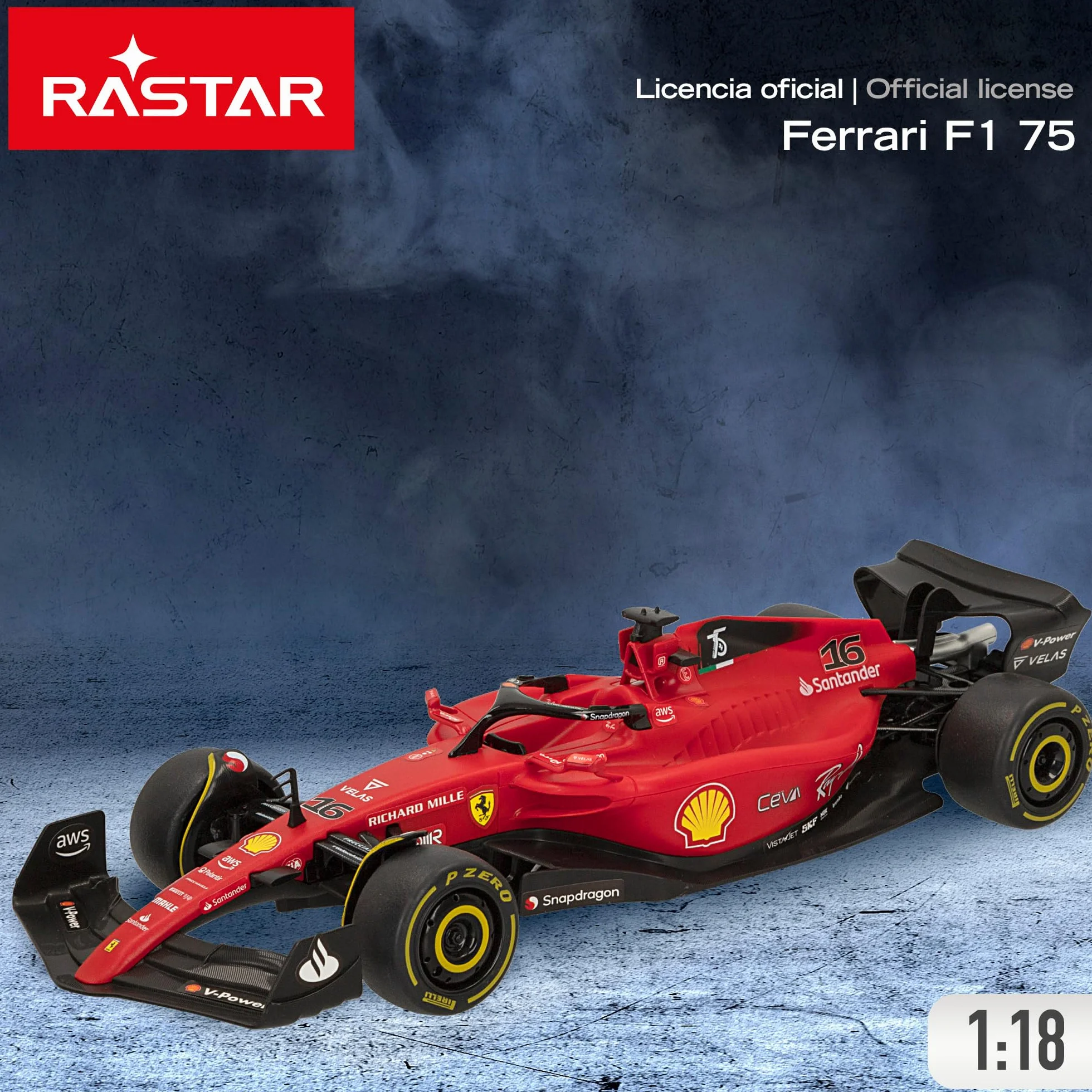ColorBaby RASTAR - Coche teledirigido Fórmula 1 2022 Ferrari F1-75, Licencia Oficial, Escala 1:18, Coches teledirigidos, Vehículo radiocontrol, Control Remoto, 2.4 GH.z, Sainz + Leclerc, RC (41277)
