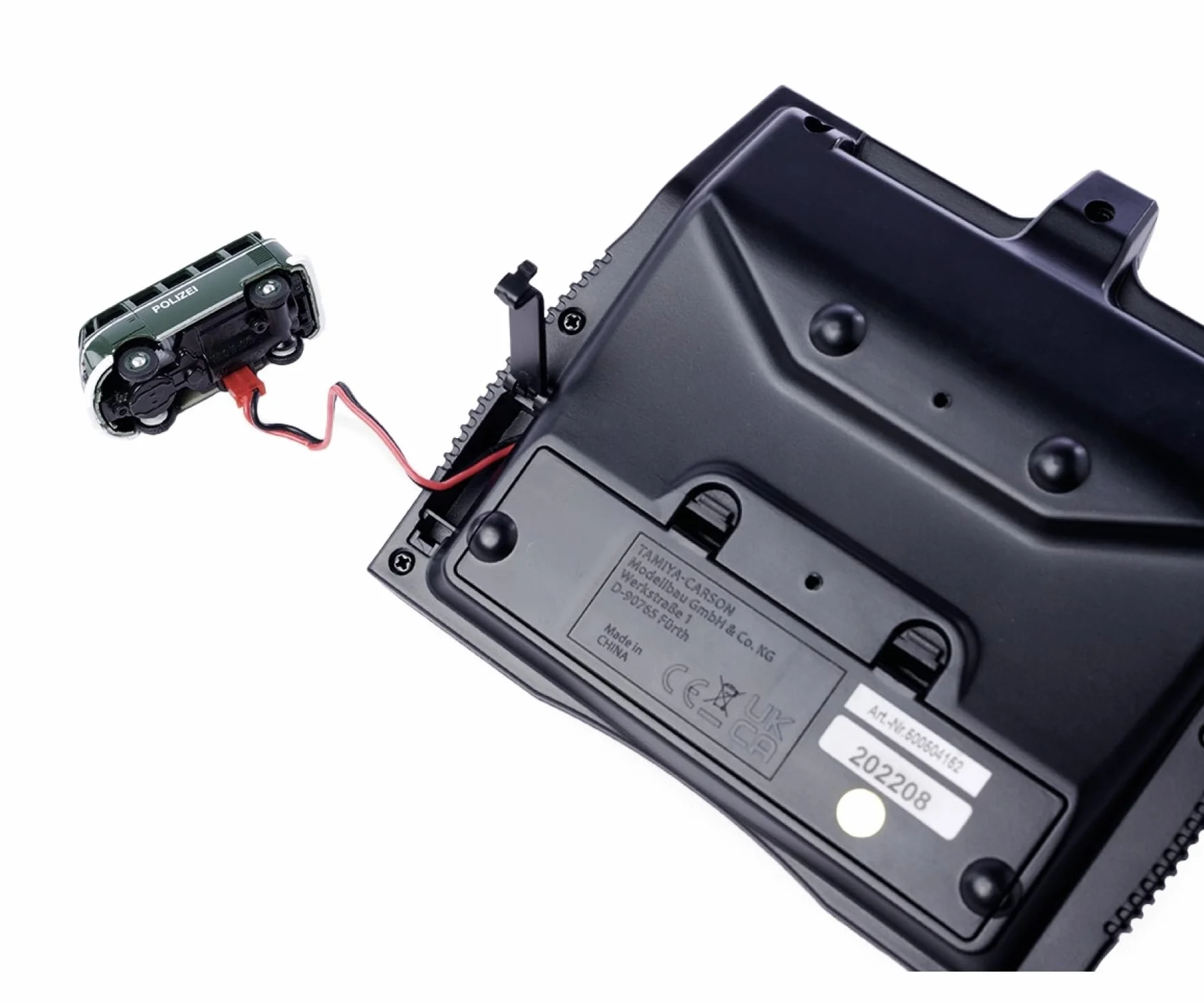Carson 500504152 1:87 VW T1 Police+ Maltese Combo 2,4GHz LCD - modelo listo para conducir, mando a distancia de 2,4 GHz con conexión de carga, incl. 4 pilas AAAA de emisor, con iluminación LED, manual