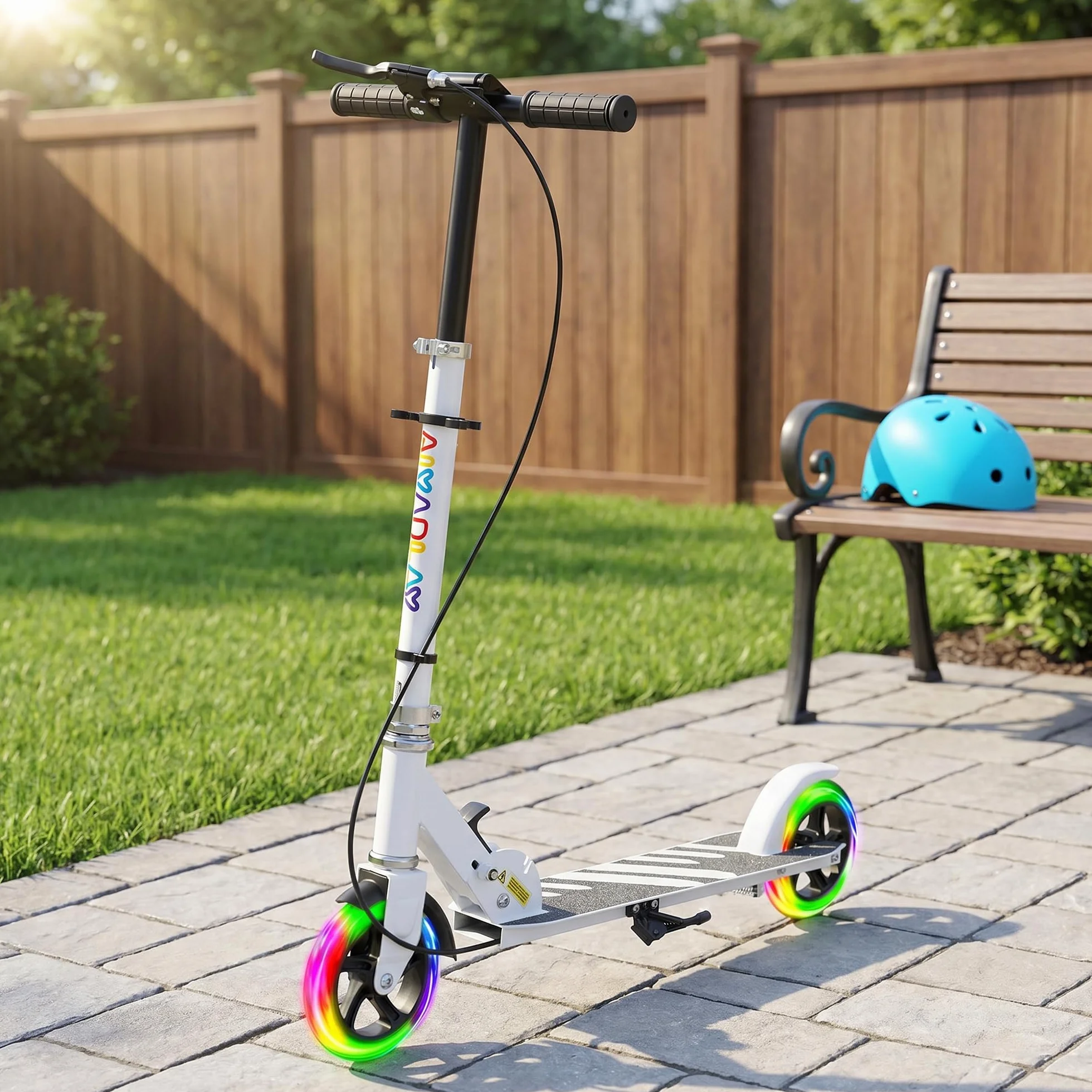 AIYAPLAY Patinete Plegable para Niños de 3-8 Años, Patinete Infantil de 2 Ruedas con Luces, Manillar de 4 Altura Ajustable, Freno Posterior y de Mano
