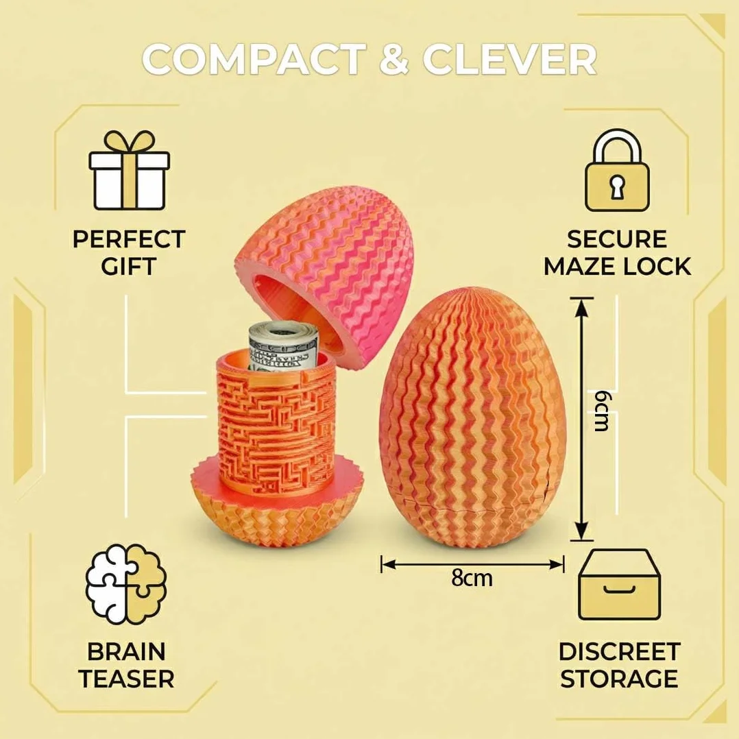 Caja de rompecabezas de laberinto ovalado de 1 pieza con compartimento secreto, para guardar dinero y regalos, caja misteriosa 3D roja, juego de rompecabezas reutilizable para adultos