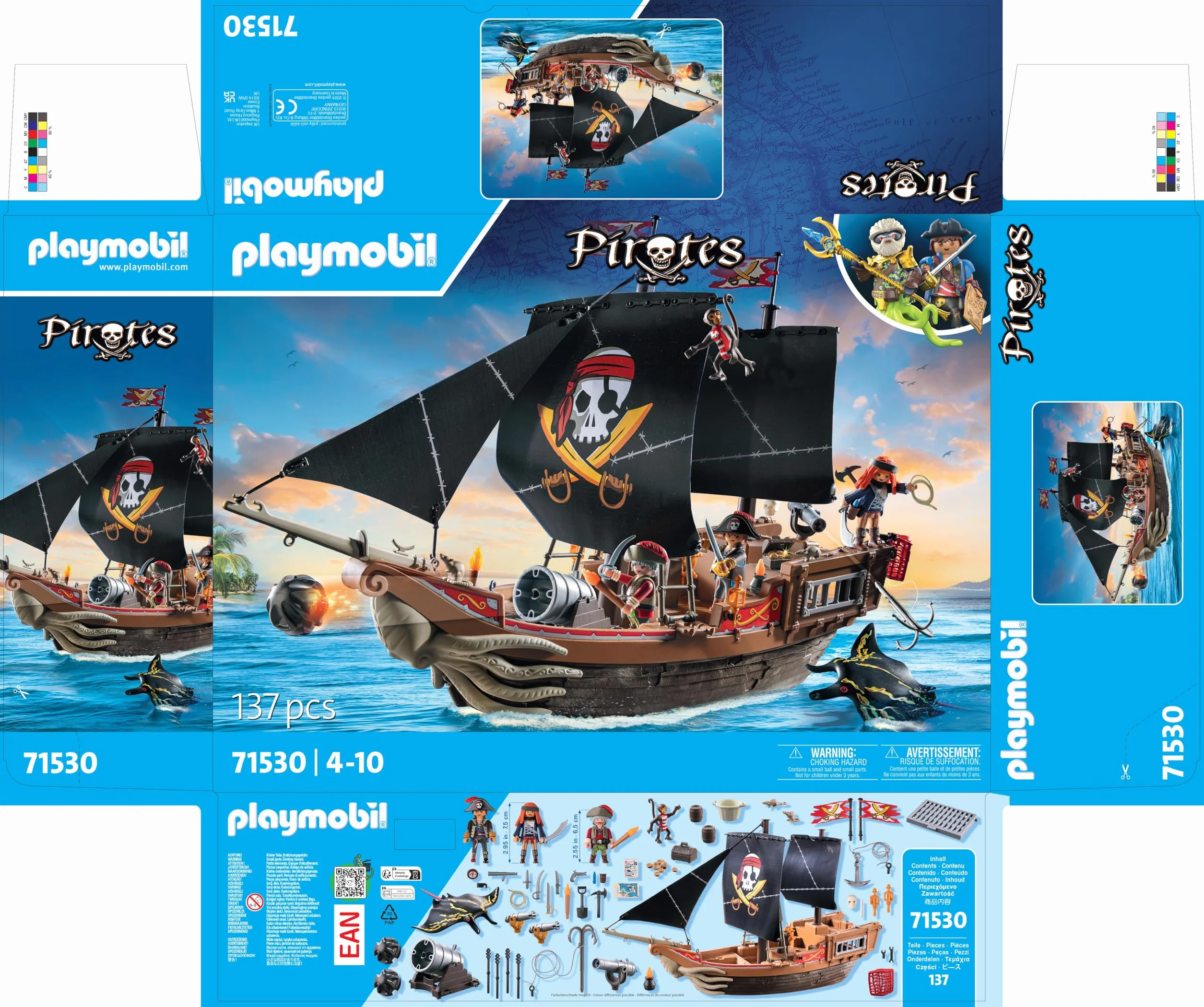 PLAYMOBIL Pirates 71530 Gran Barco Pirata, emocionante Batalla Naval y búsqueda Secreta de Tesoros en Alta mar, Incluyendo cañones, proyectiles y Ancla, Juguetes para niños a Partir de 4 años