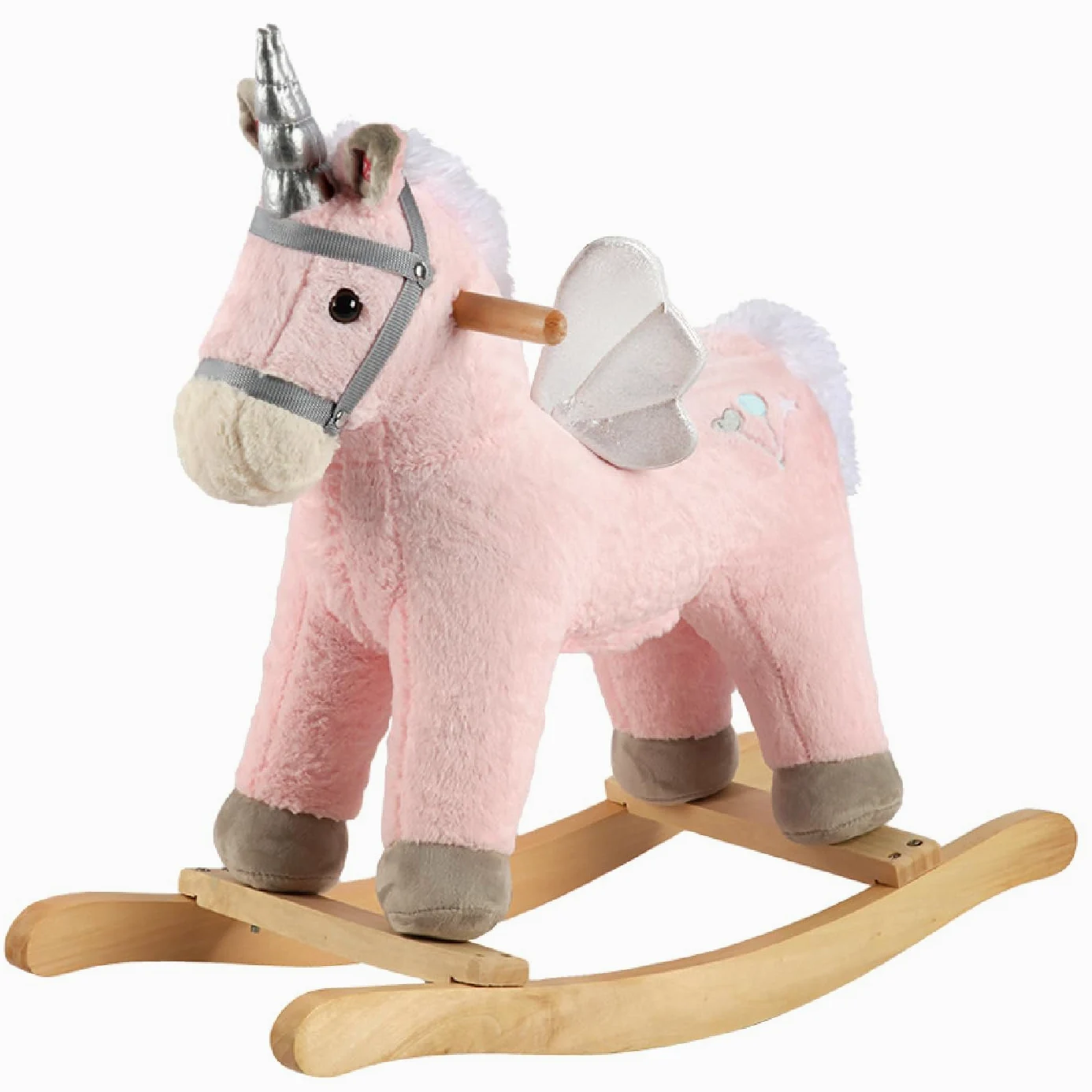 Sacudiendo los caballos, marrón oscuro caballo Rocker para niños pequeños 18M +, juguete de paseo de peluche en caballo con sonido realista, relleno suave (rosa)