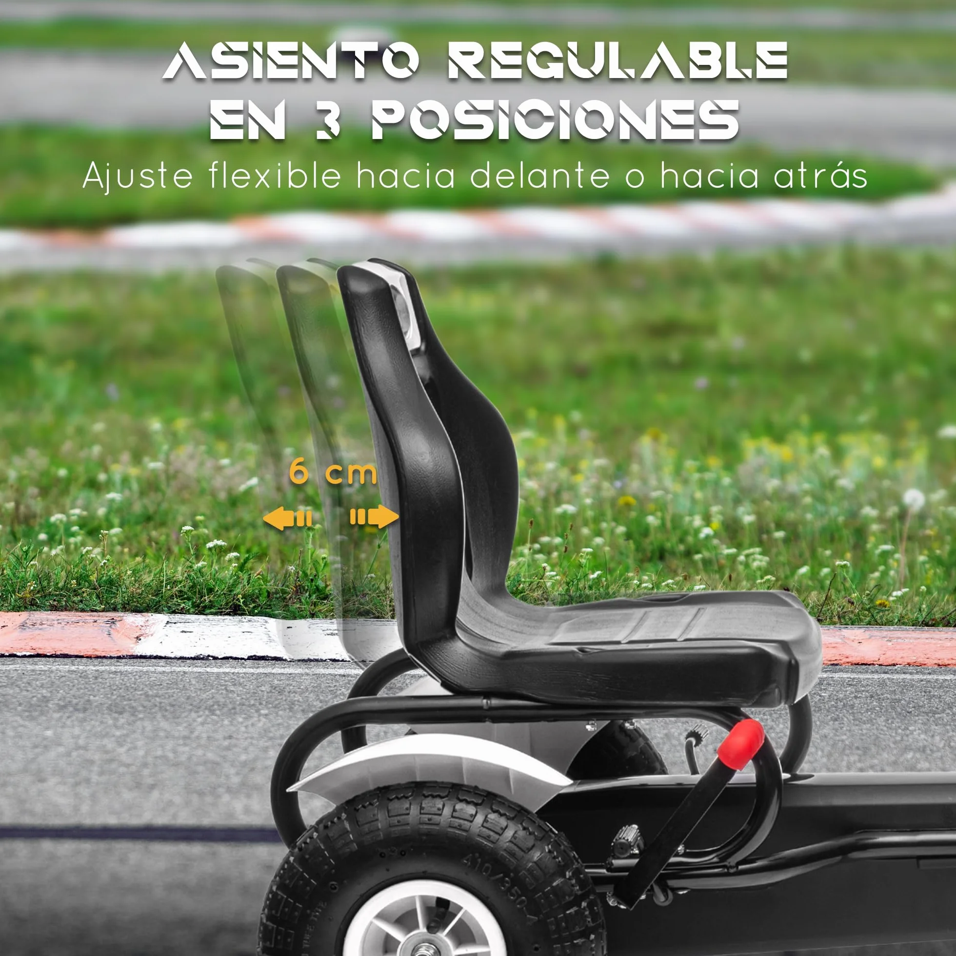HOMCOM Go Kart a Pedales para Niños de +5 Años Coche de Pedales Infantil con Asiento Ajustable Neumáticos de Goma Freno de Mano para Niños y Niñas Carga 50 kg 121x58x61 cm Blanco