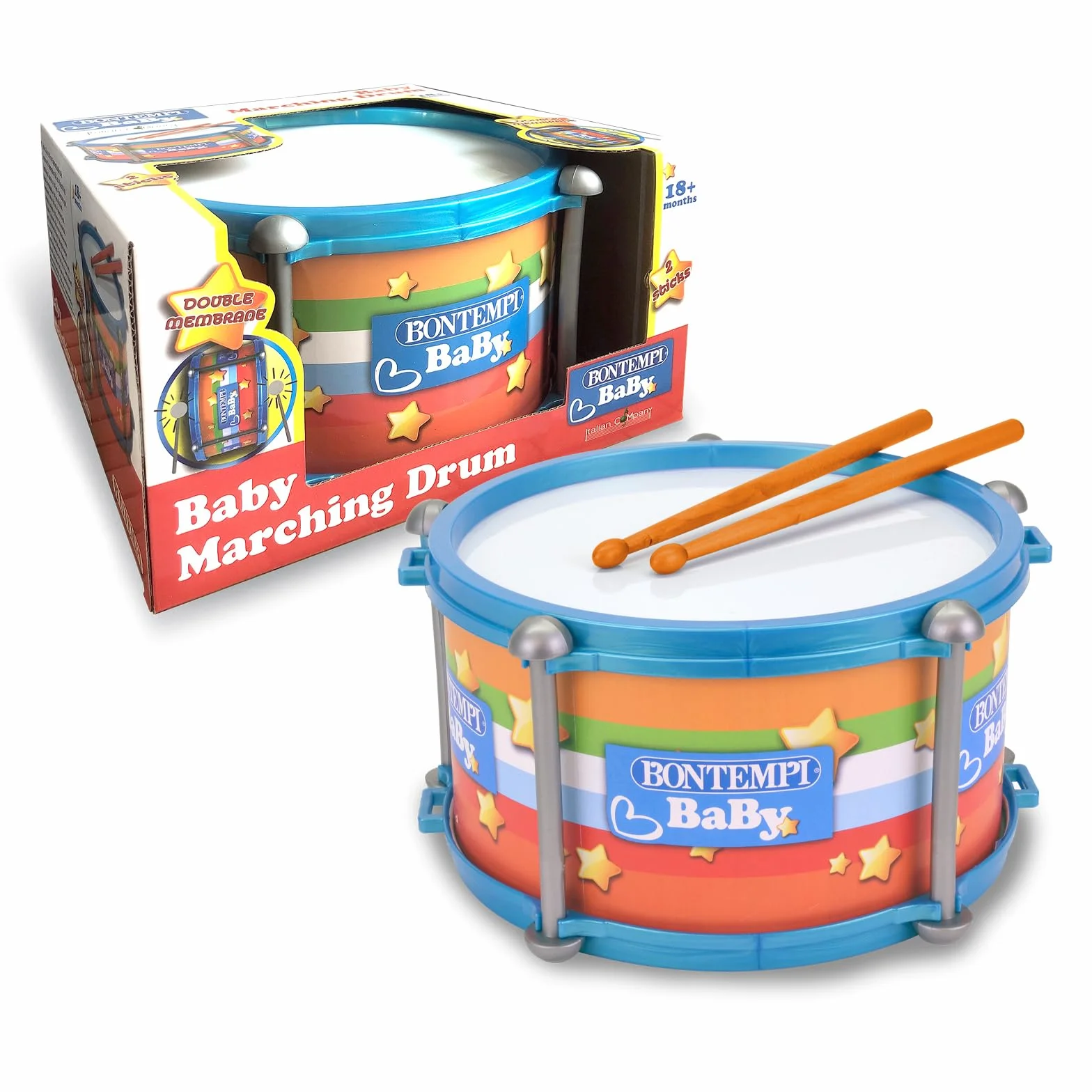 Bontempi | BabyBeat: Tambor de Juguete con Doble Membrana para Pequeños Bateristas, 245x245x135 mm