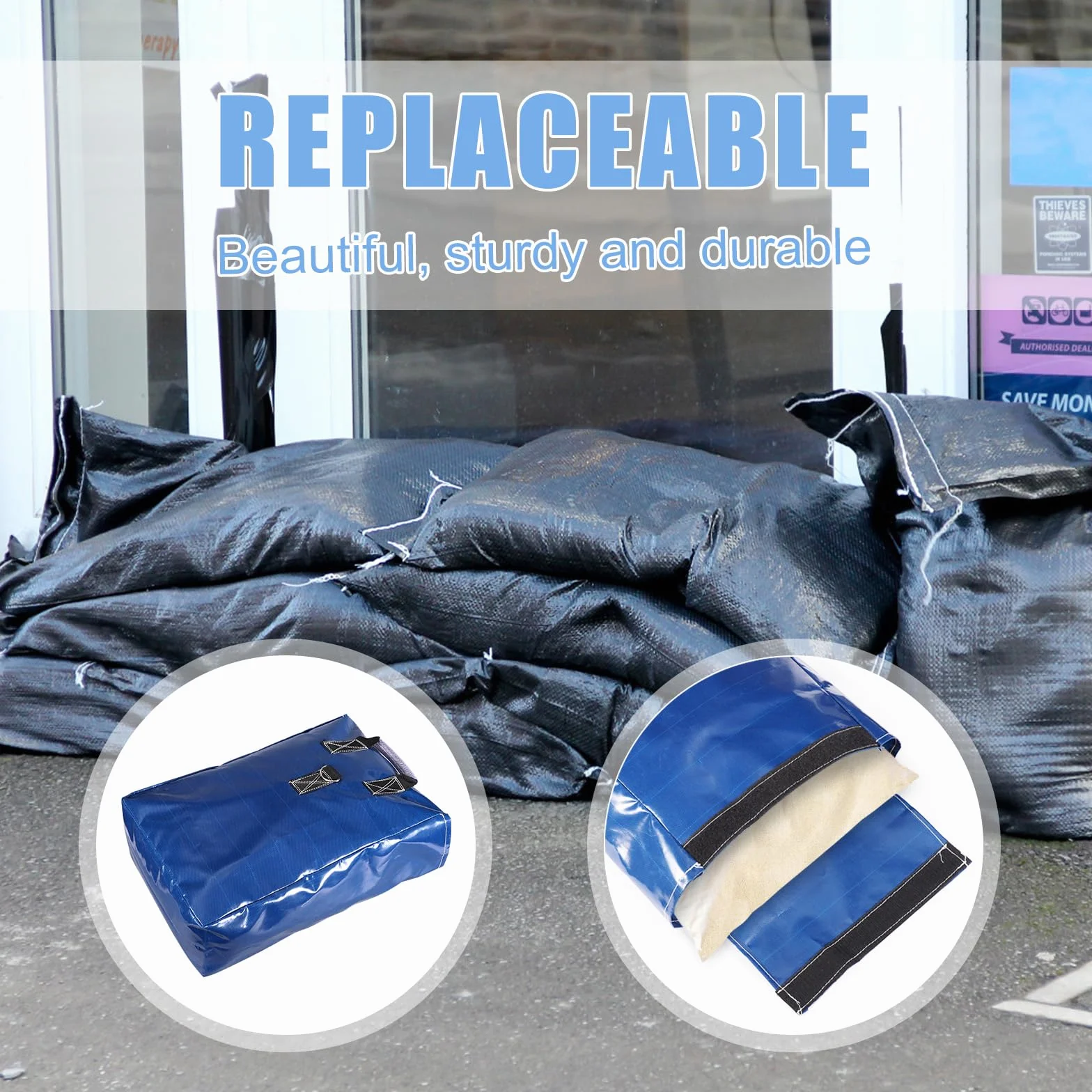 BOXOB 6pzs Sacos de Arena Vinilo, Sacos Arena Resistentes con Asas para Castillo Inflable Carpa Canopy Toboganes Agua Anclaje Seguro para Inflables al Aire Libre Resistentes Intemperie (Azul)