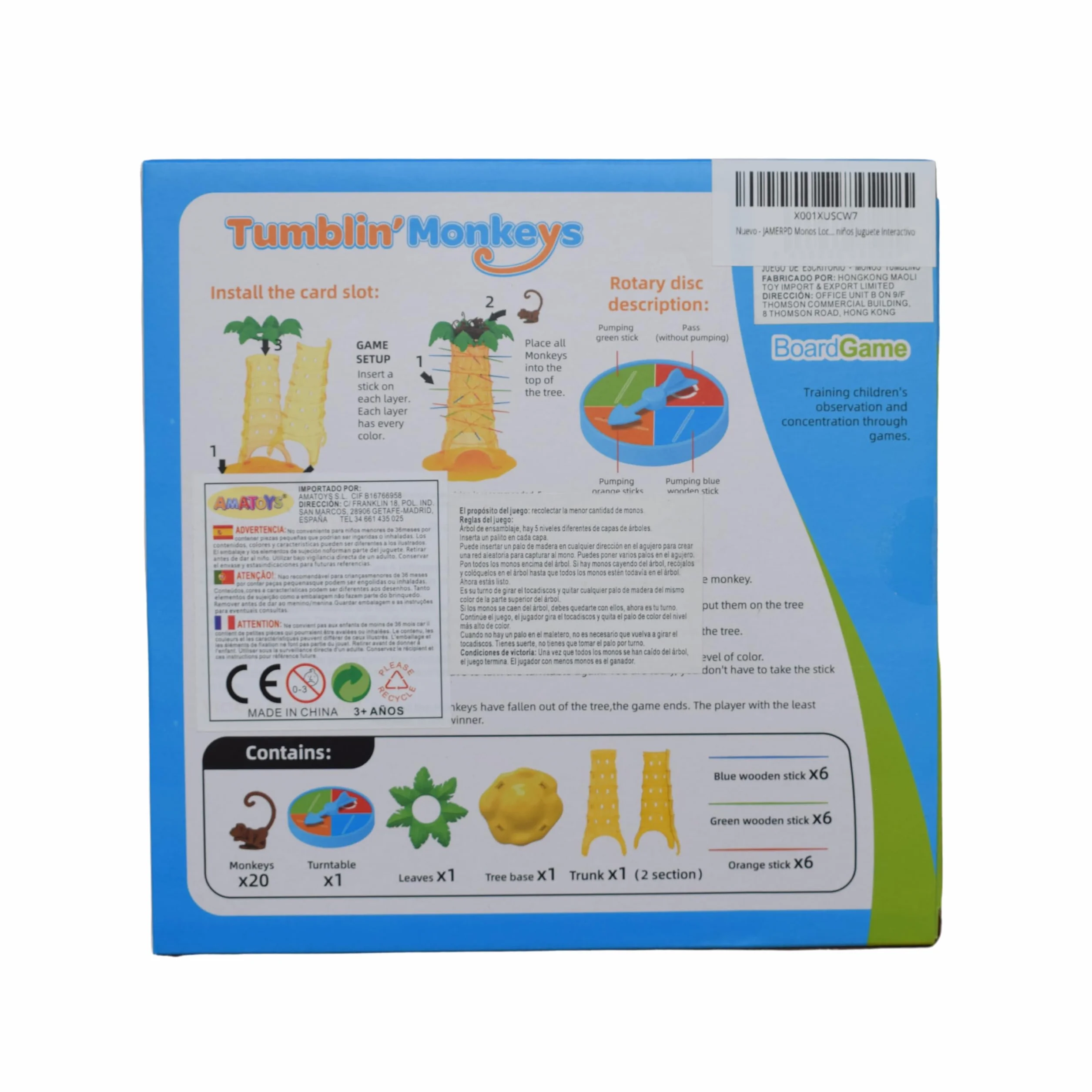 JAMERPD Monos Locos Juegos de Mesa - Juegos de Mesa niños +3 años, 2-4 Jugadores - Juegos para Regalo para niños Juguete Interactivo Tumblin' Monkeys. Entretenimiento y coordinación Ojo-Mano.