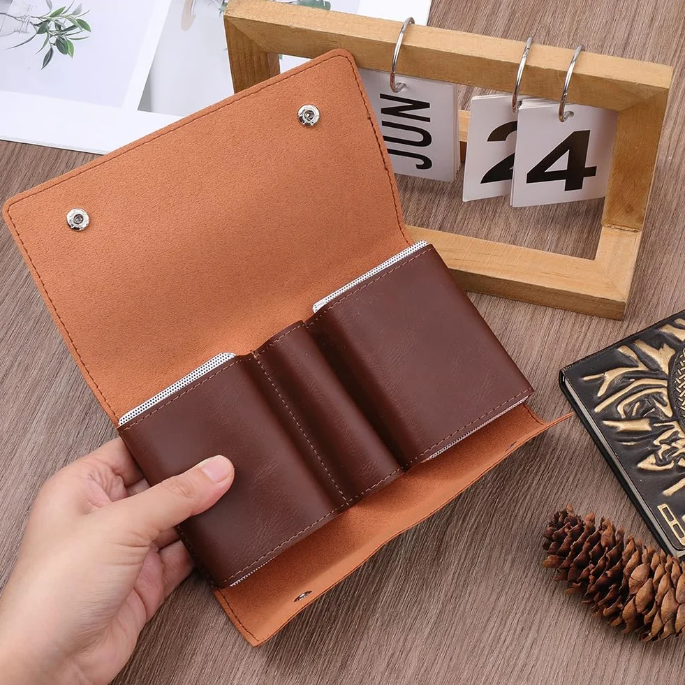 Estuche Protector de Cuero Sintético para Naipes, con Botón A Presión, Multiusos, Compatible con Billeteras, Organizador de Monedas Hecho A Mano para Póker, Bridge, Juegos de Mesa, Viajes