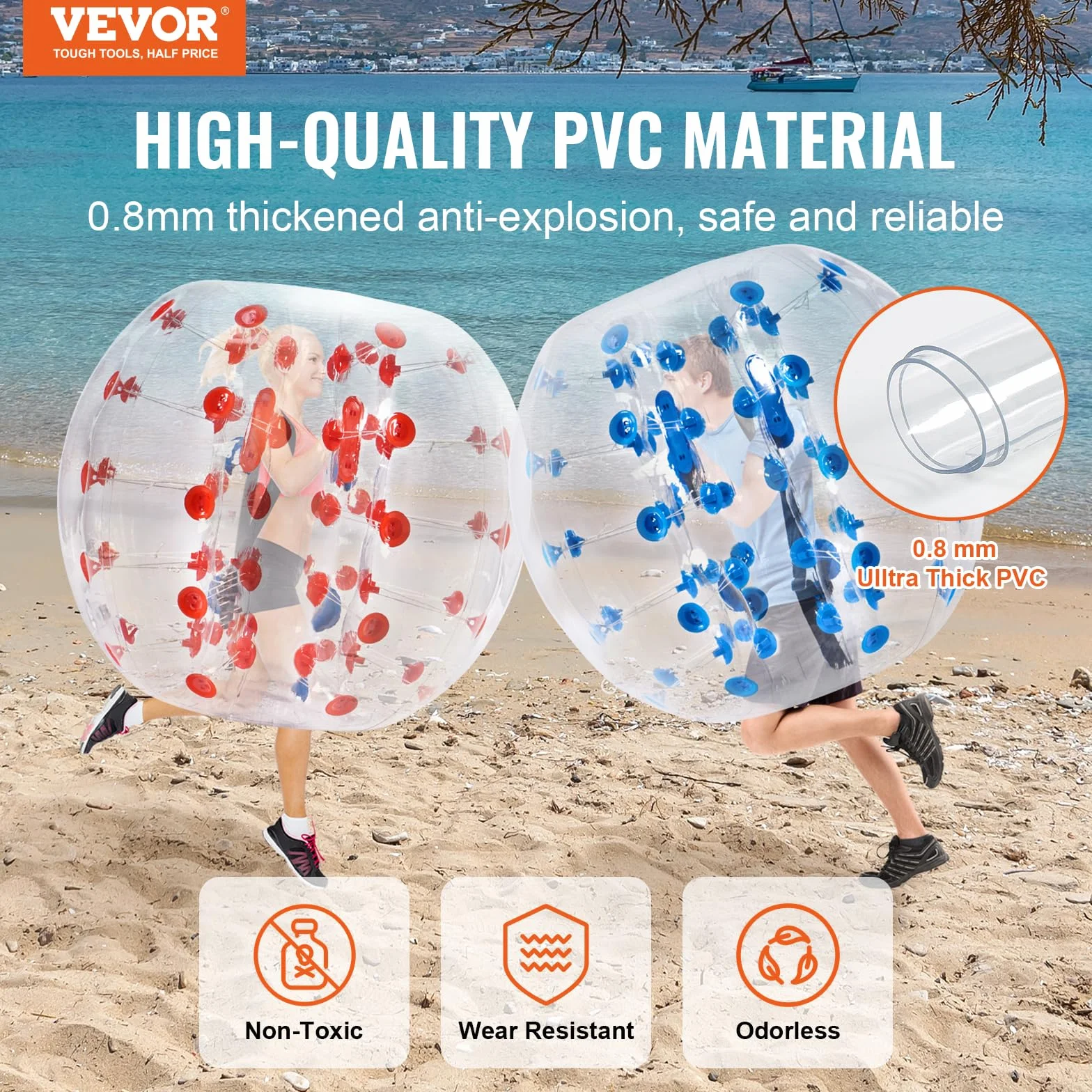 VEVOR Bola de Choque Inflable 2 Piezas 1,2 m x 1,03 m Bola de Colisión Humana y Rebote de Burbujas Cuerpo de PVC Parachoques Inflable de Puntos Rojo+Azul