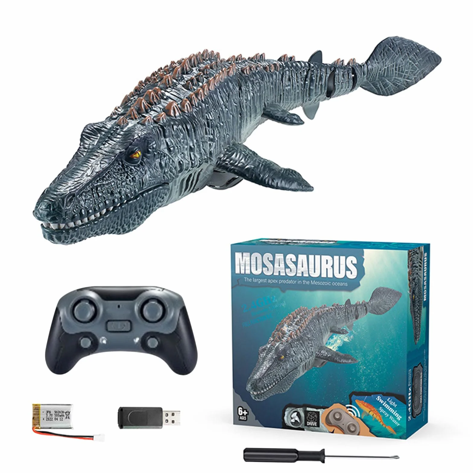 De Piscina para Dinosaurios - Mosasaurus Control Remoto, De Agua De Buceo, Función De Pulverización Ligera | Natación para Niños Lago Baño Océano Juego Dinosaurio RC Juguetes
