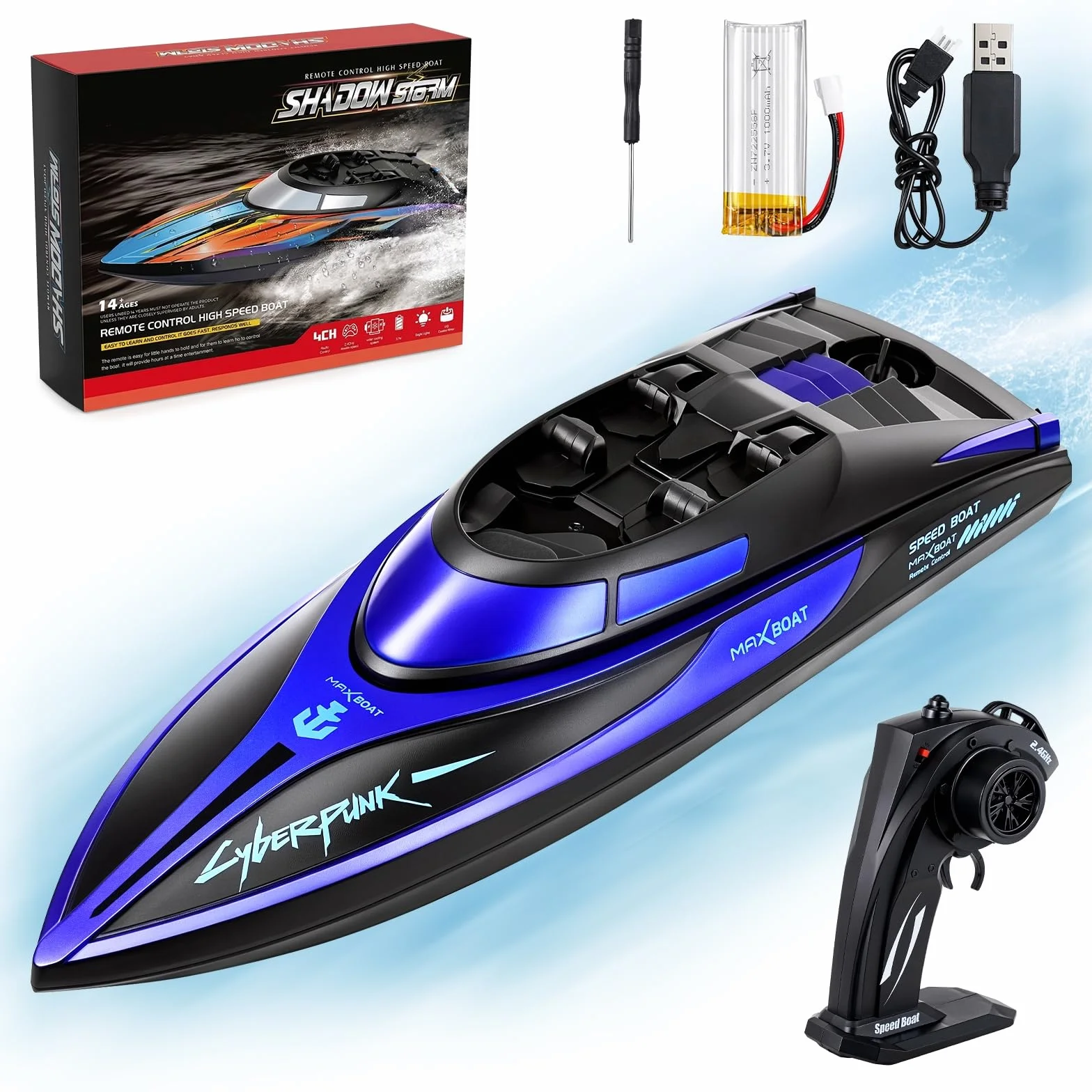 Coikes Barco Teledirigido Barcos RC con luz LED Barco de Control Remoto 2,4 GHz Barco De Carreras Rápido para Niños y Adultos Juguete de Piscina Barco Eléctrico para Mares, Piscinas y Lagos