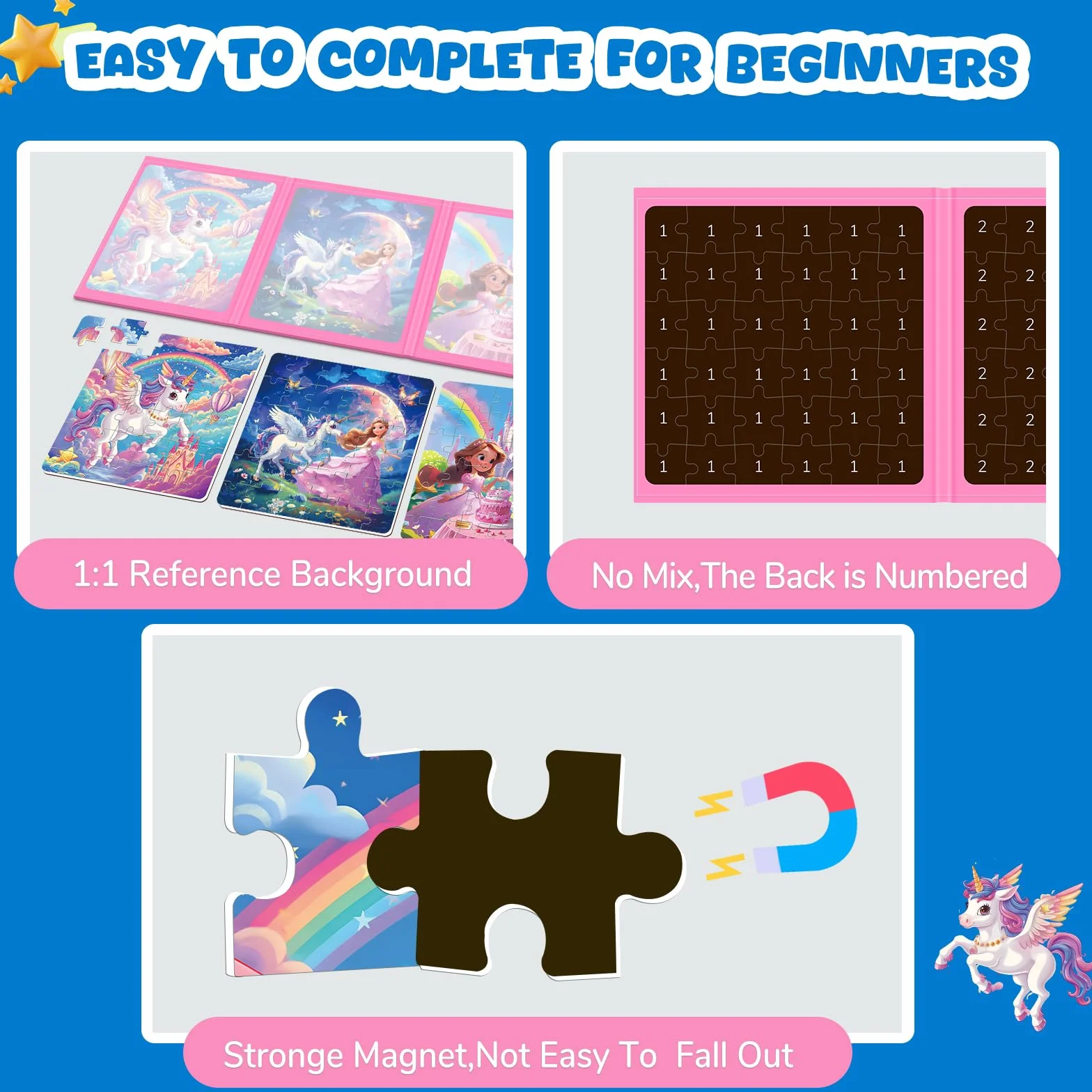 Puzzle MagnéTicos De Unicornio para NiñOs, Rompecabezas para Viajar De 36 Piezas para NiñOs De 3 A 8 AñOs,Puzzle para NiñAs para Mejorar La Inteligencia,Actividades con En AvióN,CumpleañOs