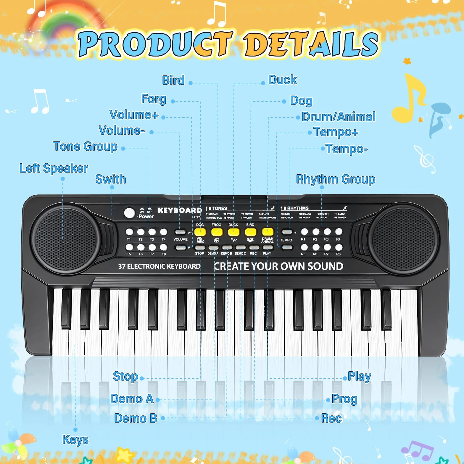 Piano Infantil Teclado Musical 37 Teclas con Micrófono,Multifunción Portátiles Piano Electrico Infantil Juguete, Organo Electronico Niños Educativa Regalo Piano para Niños 3 4 5 6 7 Años