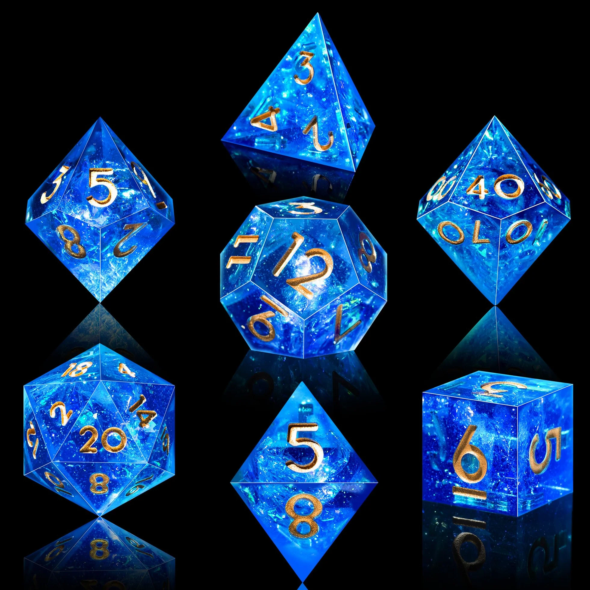 SIQUK 7 Piezas Set Dados DND Poliedricos Juego de Dados Poliédricos 7-Die DND Dice D4 D6 D8 D10 D12 D20 D% para D&D RPG MTG Dungeons and Dragons （Azul & Oro）