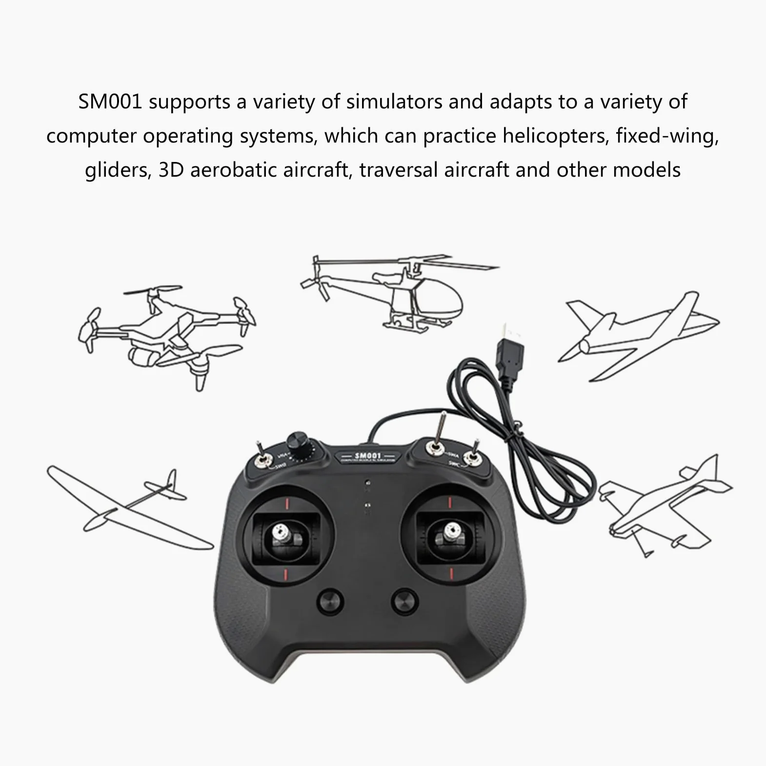 SM001 Simulador de 8 canales, modelo de avión, control remoto, compatible con software de simulación de vuelo múltiple, amantes del vuelo