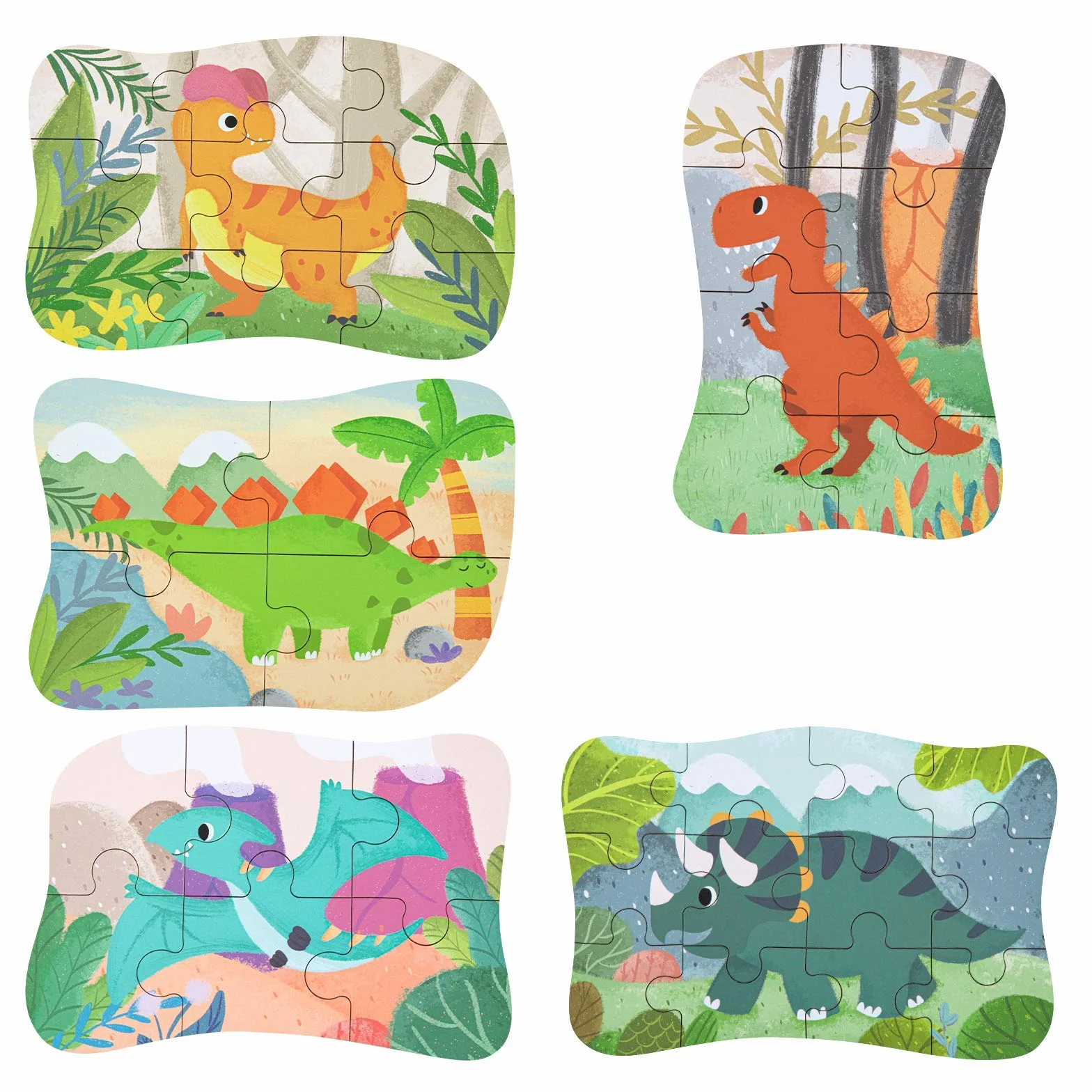 BBLIKE Puzzle Infantil de para niños Rompecabezas de Animales, puzle de 5 imágenes, Adecuado para niños y niñas a Partir de 3, 4 y 5 años (Dinosaurio)