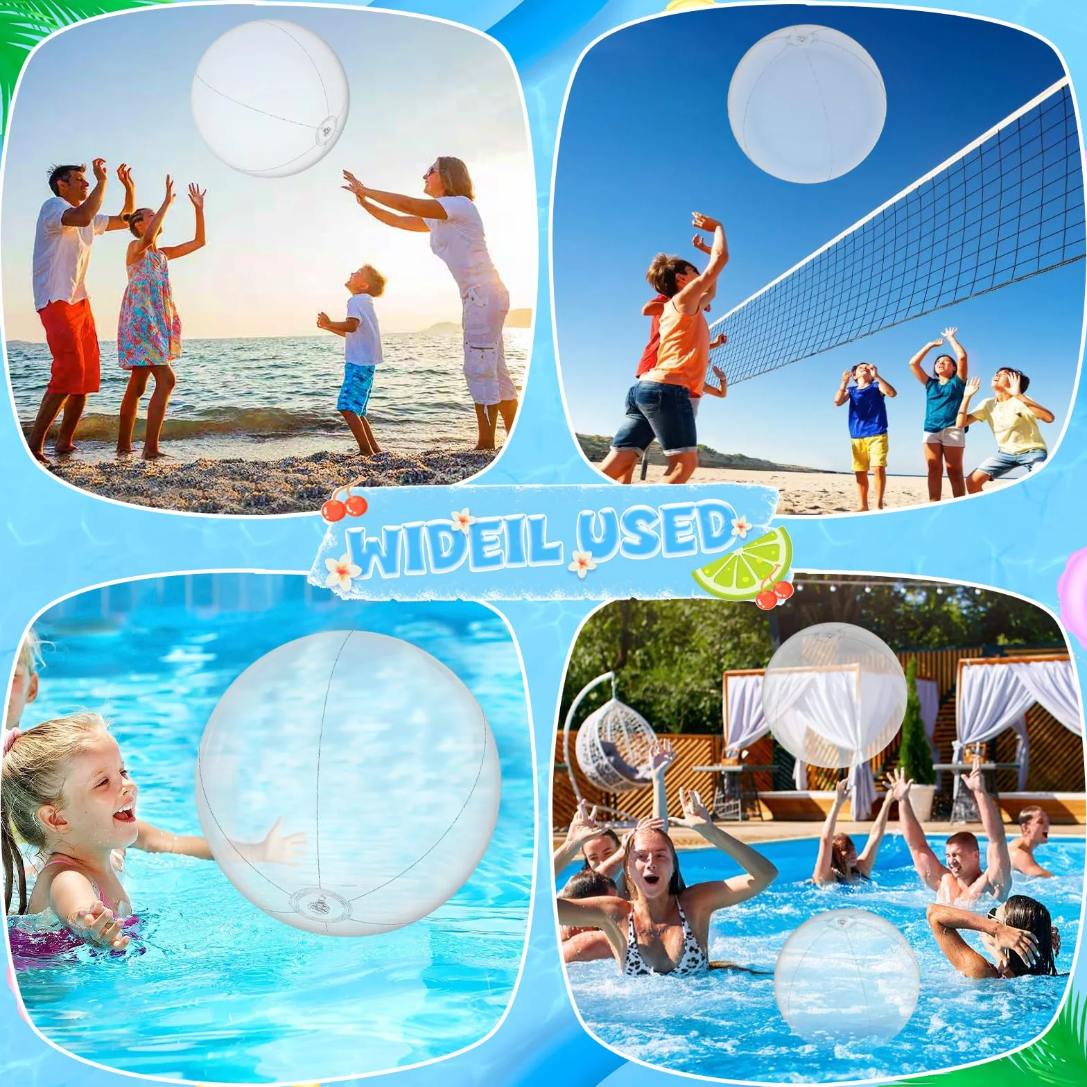 2 pelotas de playa hinchables de 61 cm de PVC, grandes pelotas de playa inflables para piscina, playa, fiesta en el jardín y verano