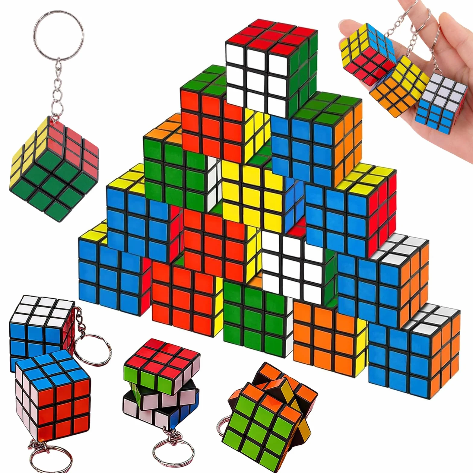 20 Piezas Mini Cubo Mágico Llavero (3cm) - Detalles Cumpleaños Infantiles y Relleno Piñata - Juguete Rompecabezas Antiestrés para Niños y Calendario de Adviento (Multicolor)
