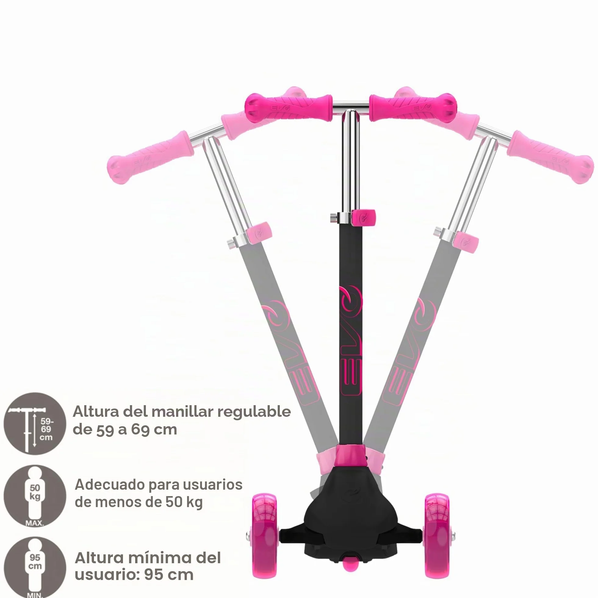 EVO Eclipse - Patinete iluminado de 3 ruedas | Patinete de empuje para niños con altura de mango ajustable | Scooter de altura de mango ajustable para niños y niñas | Patinete para niños de 3 a 12