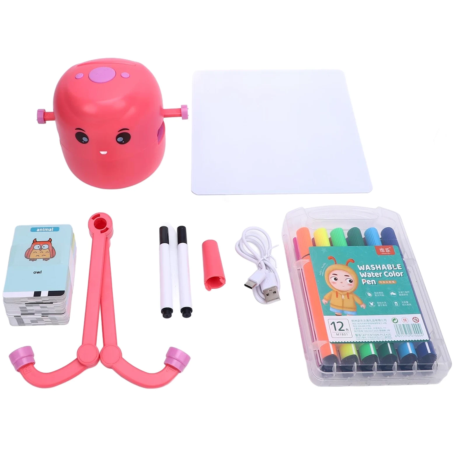 FILFEEL Robot de Dibujo para Niños – Máquina de Dibujo Educativa Interactiva con 100 Tarjetas y 14 Bolígrafos – No Requiere Aplicación, Construcción de ABS, Ideal para Iluminación Artística, (Pink)
