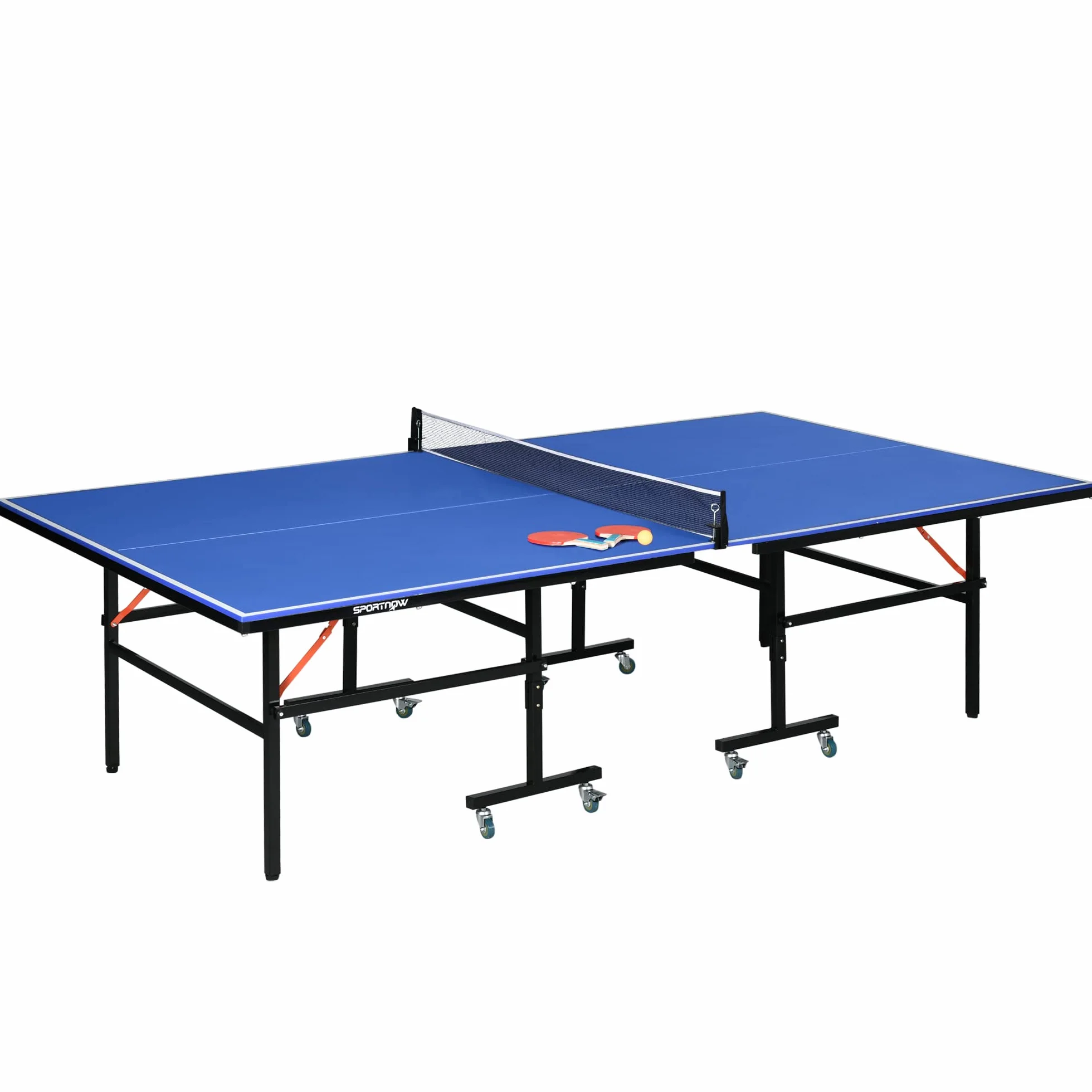 SPORTNOW Mesa de Ping Pong Plegable Profesional Tamaño Estándar con Ruedas 274x152,5x76 cm Azul