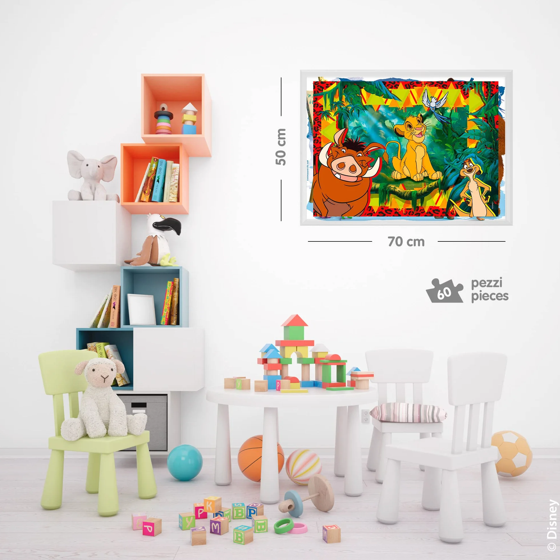 Liscianigiochi , Puzzle Maxi Floor para niños de 60 piezas, 2 en 1 Doble Cara con reverso para colorear - Disney Rey León - 91751