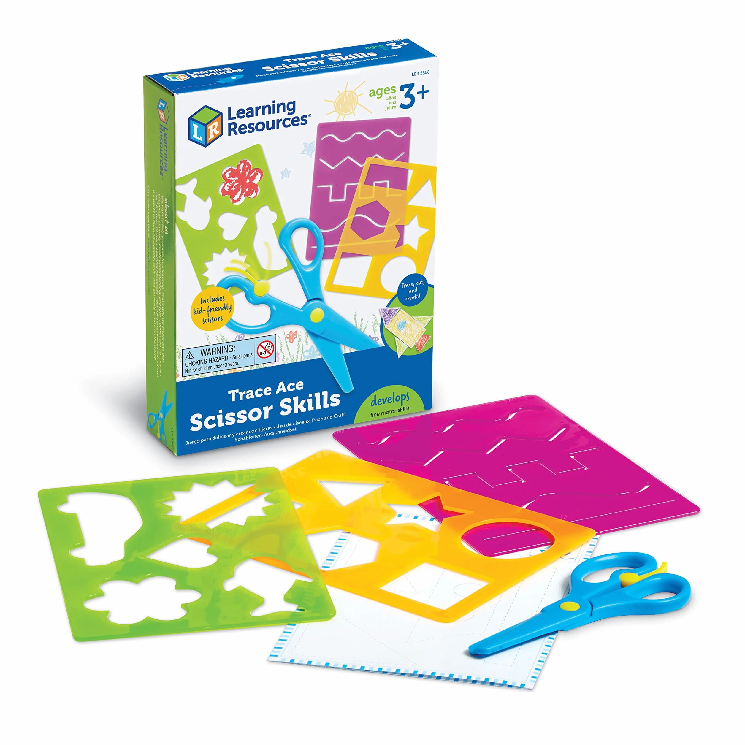 Learning Resources Juego de Recortar Infantil – Set de Actividades para Calcar y Cortar – 3+ Años – Tijeras de Seguridad y Plantillas – Motricidad Fina – Regalo Educativo