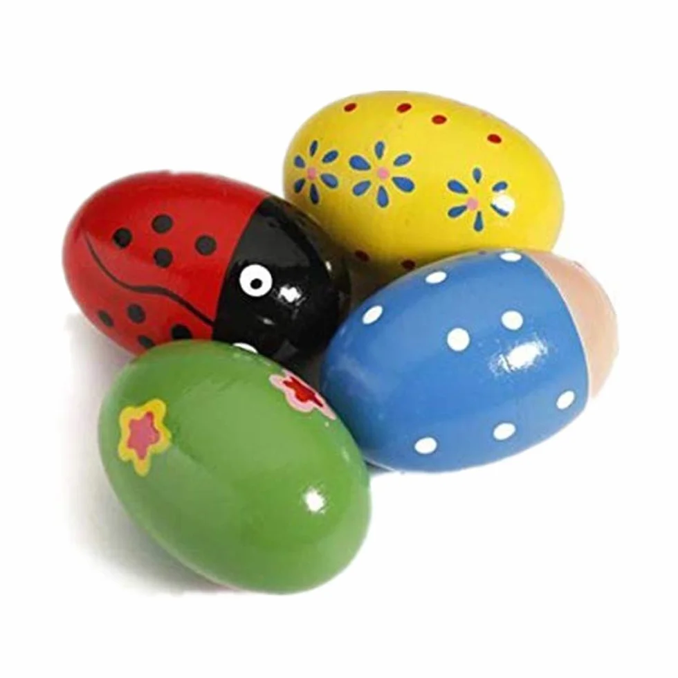 4pcs Kids Baby Wood Huevo Maracas Shakers Music Percussion Juguetes de Madera Maracas Huevos Maracas Percusión Música para Niños Color aleatorio
