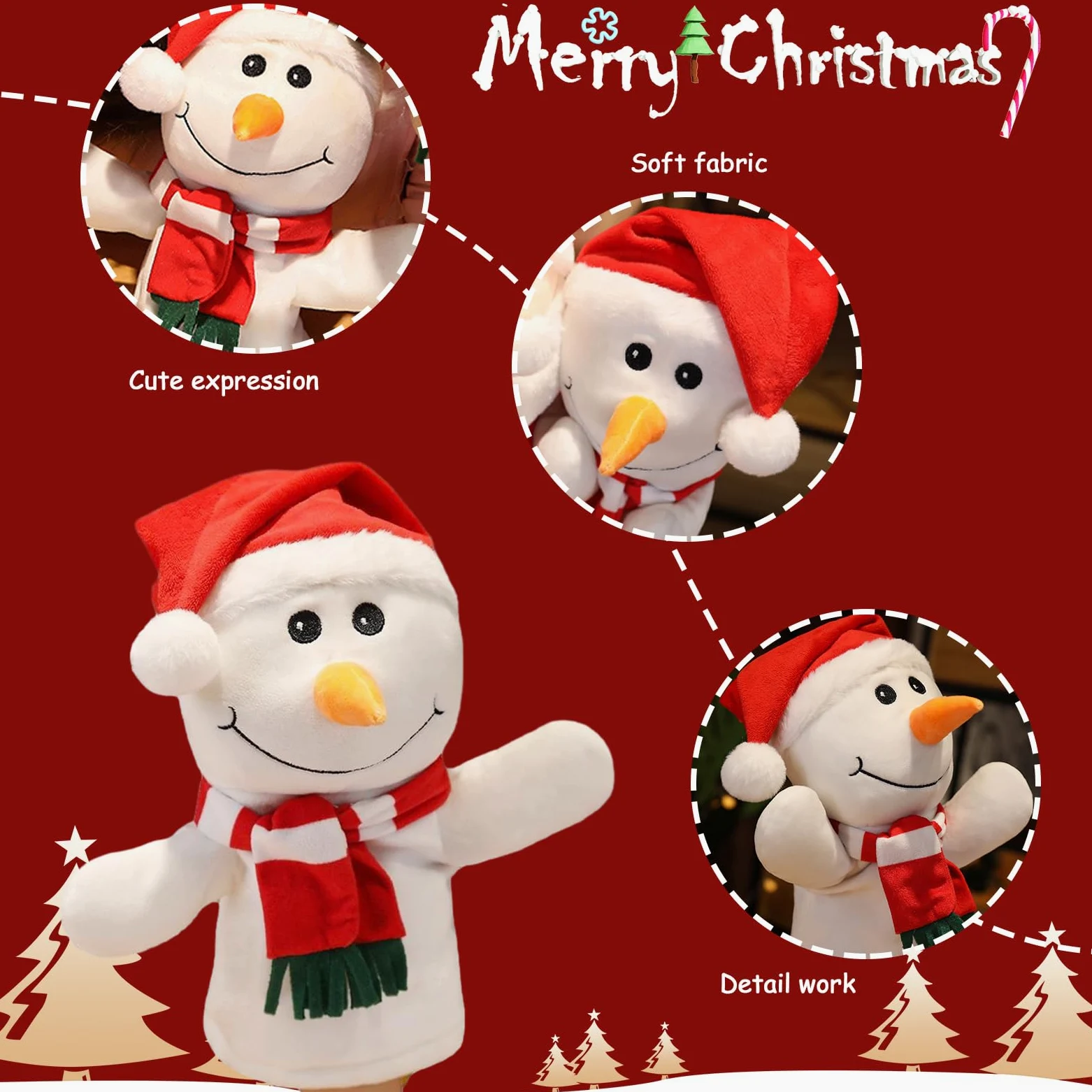 Marioneta De Mano De Navidad,Biluer 1PCS Dibujos Animados Papá Noel Marioneta de Mano 30CM Marioneta de Peluche de Navidad Niños Adecuado para Contar Historias y Juegos de rol