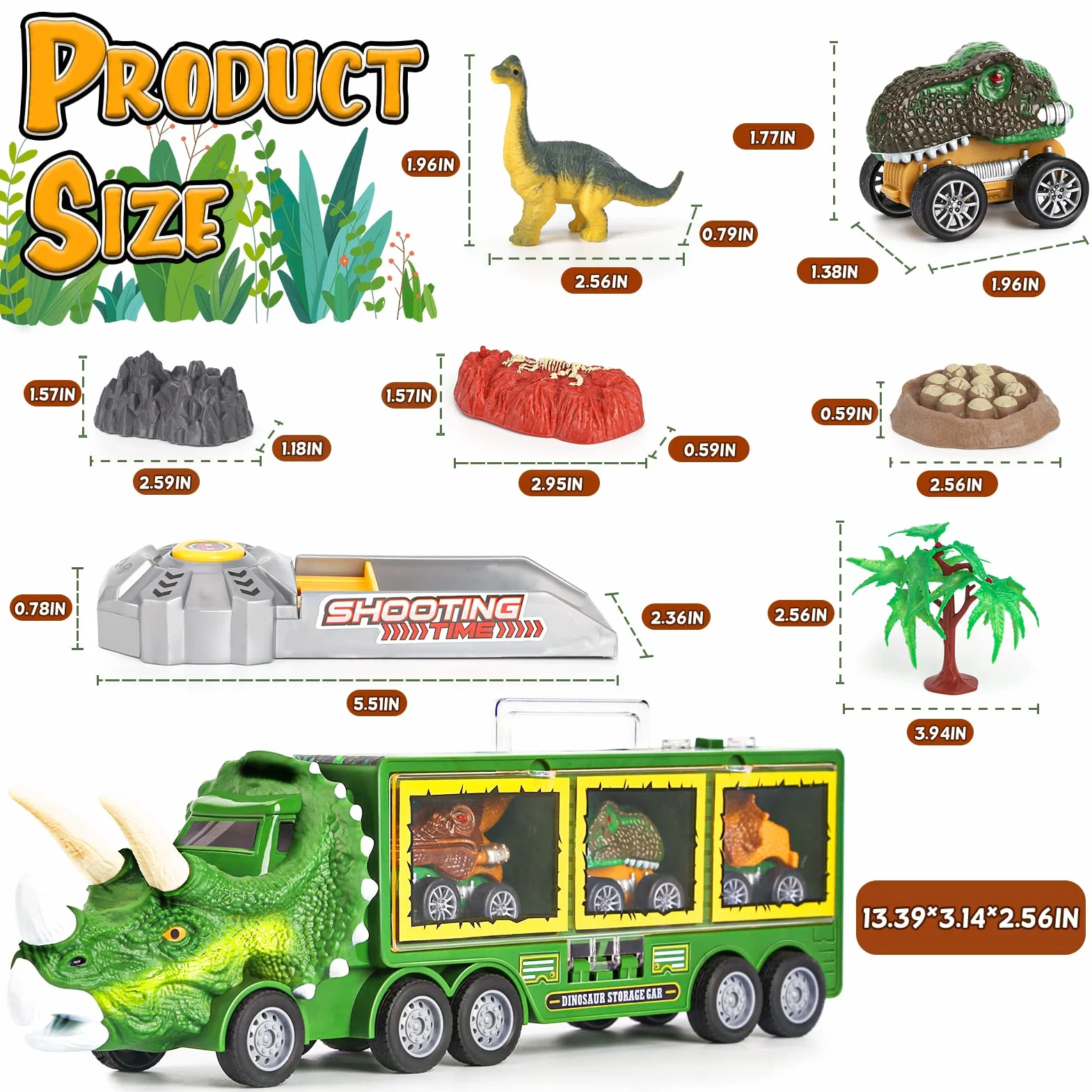 DINORUN Camión Transportador de Dinosaurios Juguetes Coches de Juguetes con Luz y Sonido para Niños y Niñas