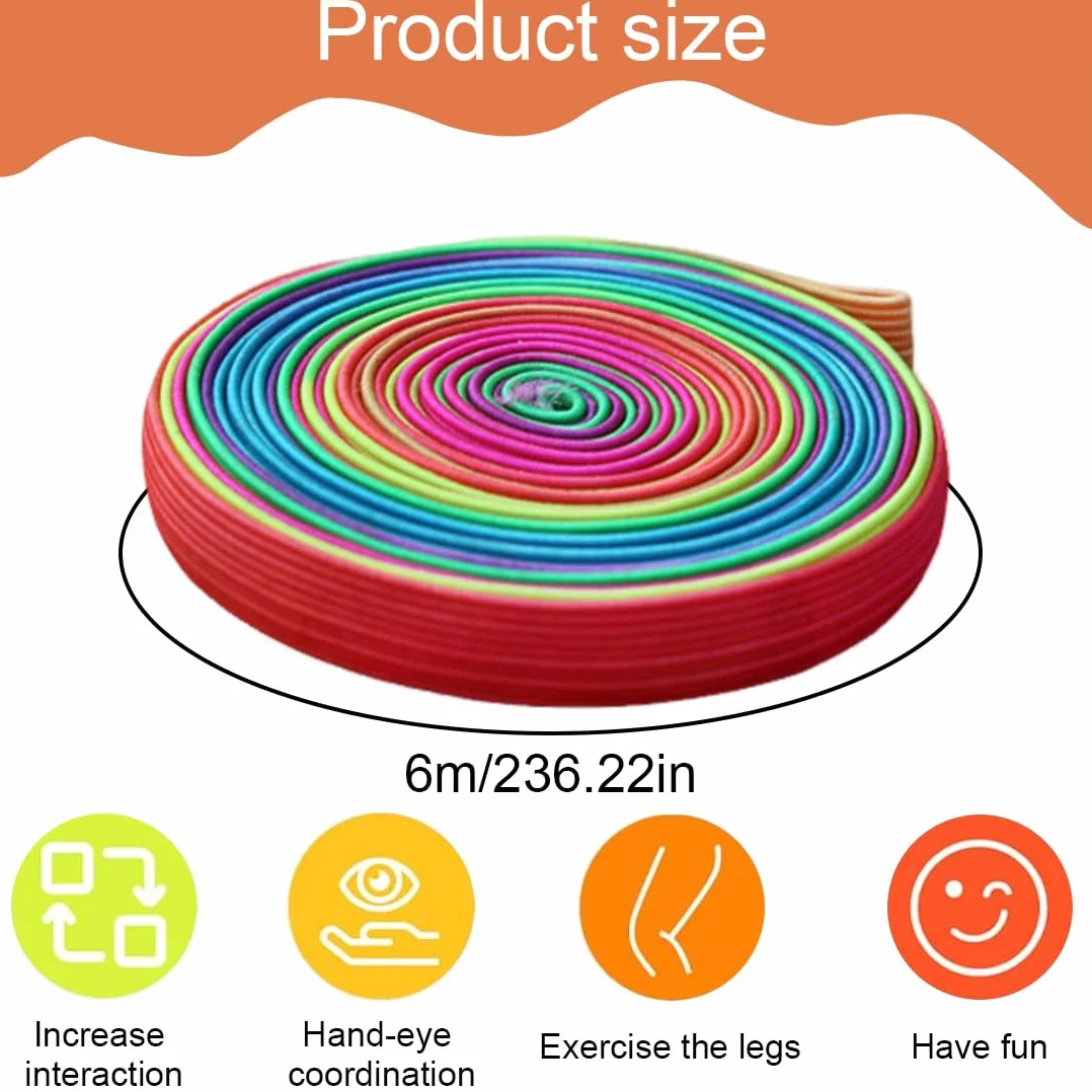 WUSJCOF Cuerda para Saltar, 1 rollo, Goma Elástica para niñas y niños de 6 a 10 años (6 metros) (colores arcoíris), Ideal para Regalos